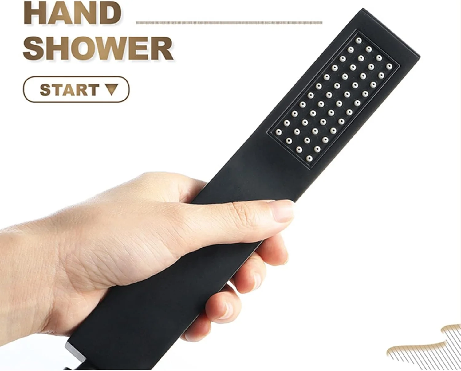 سردوش دستی مربعی برنجی به همراه شلنگ استیل 150 سانتی‌متری و قابلیت تنظیم فشار بالا