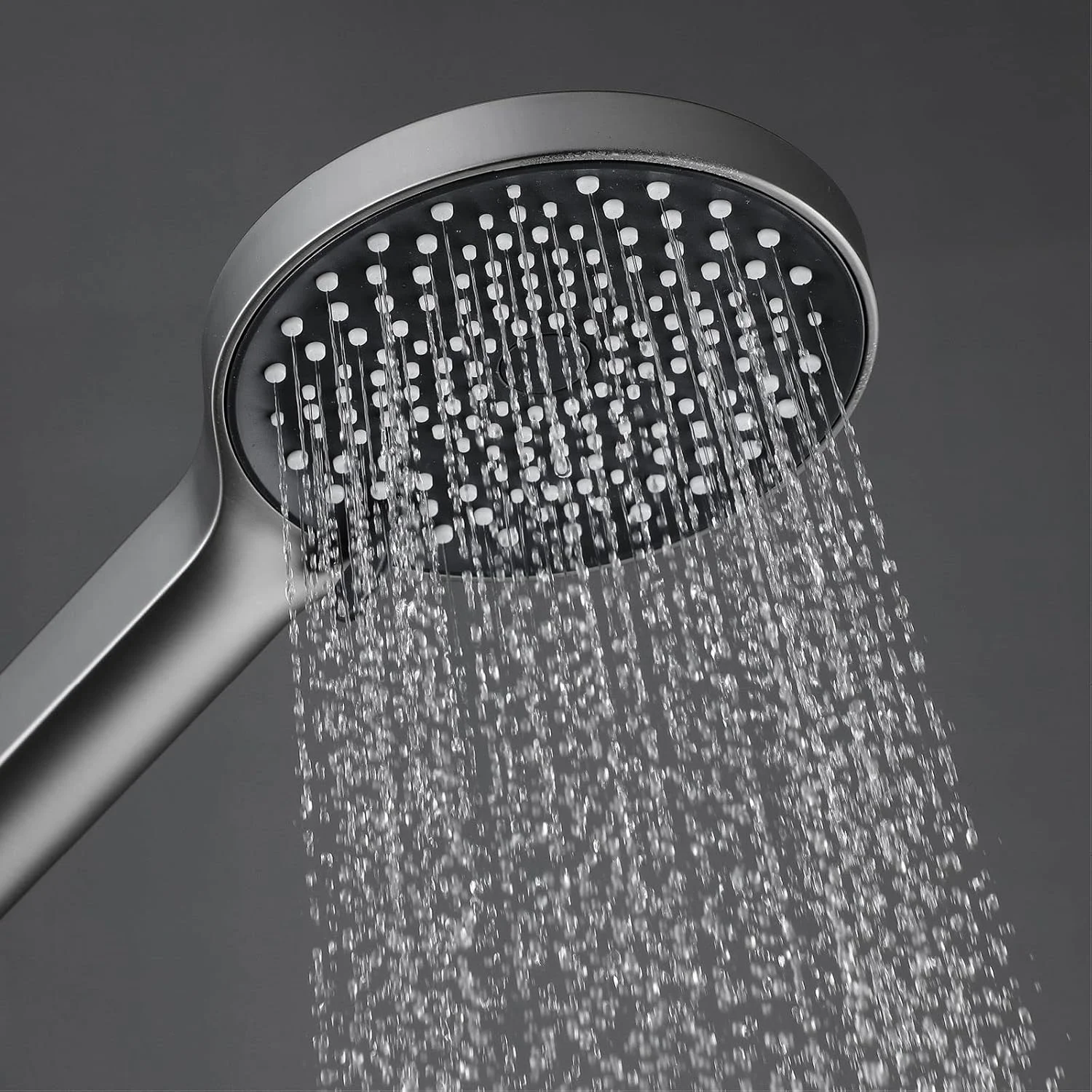 دوش دستی، سردوش دستی با فشار آب بالا و صرفه جویی در مصرف آب، دارای 3 حالت پاشش، سردوش بارانی گرد به همراه نگهدارنده و شلنگ دوش، خاکستری