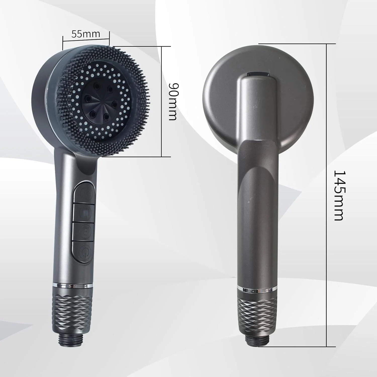 سردوش فیلتردار دستی با برس ماساژ سیلیکونی، دوش های فیلتردار تحت فشار، تنظیم چند حالته اسپری، برای آب سخت برای حذف کلر و مواد مضر (خاکستری)