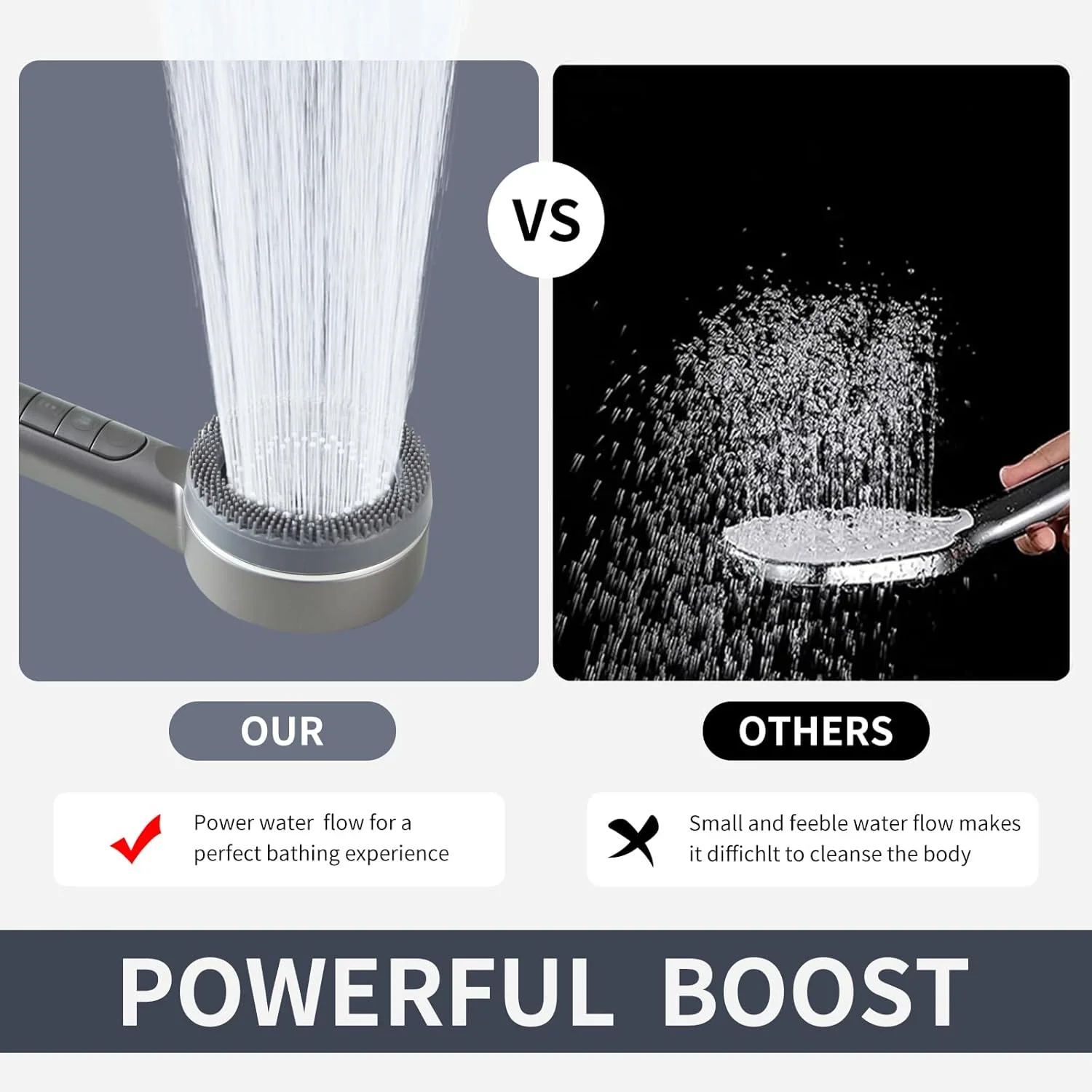 سردوش فیلتردار دستی با برس ماساژ سیلیکونی، دوش های فیلتردار تحت فشار، تنظیم چند حالته اسپری، برای آب سخت برای حذف کلر و مواد مضر (خاکستری)