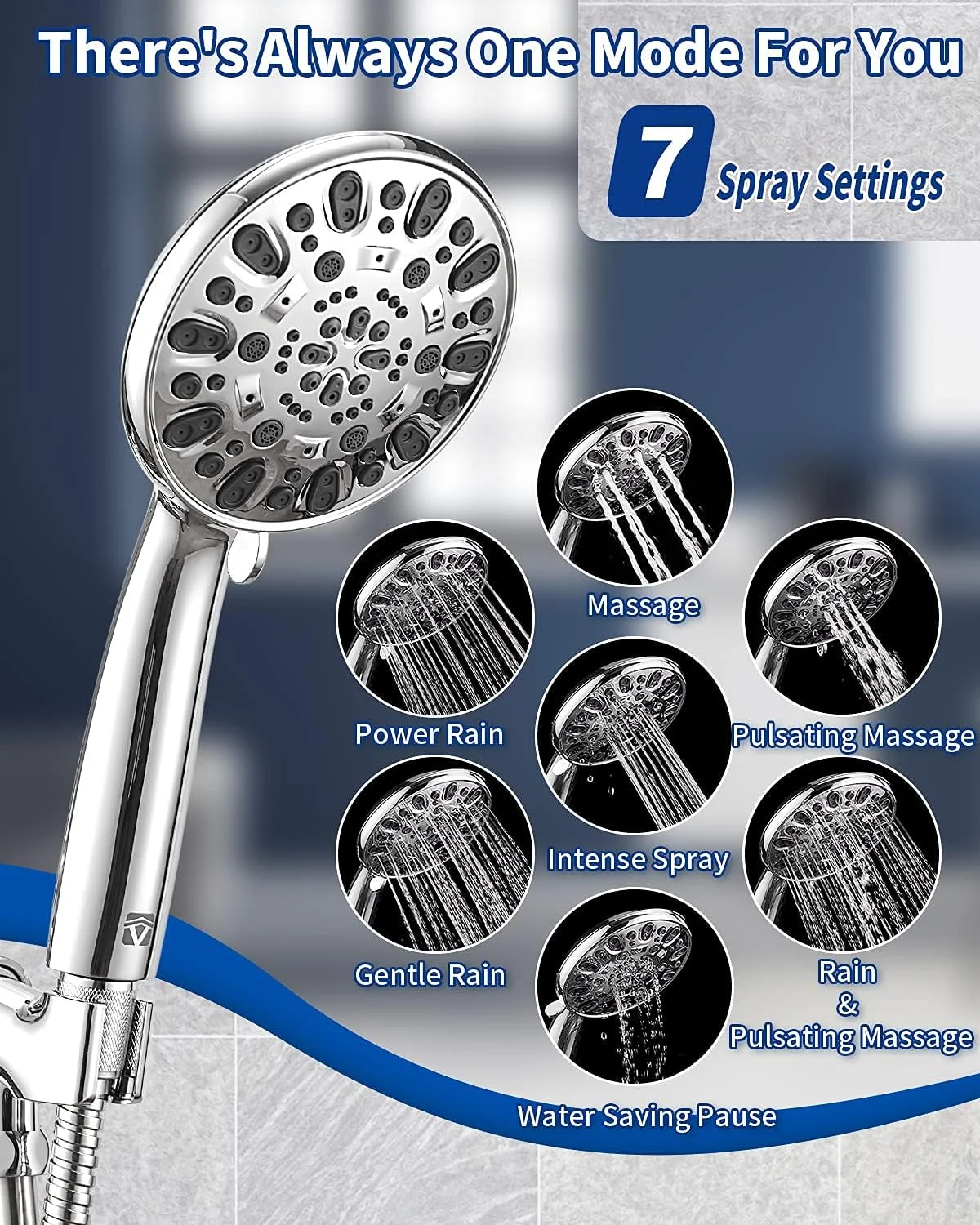 سری دوش دستی فشار قوی با 7 حالت مختلف، به همراه شلنگ استیل و پایه قابل تنظیم برای لذت بردن از دوش گرفتن حتی با جریان آب کم