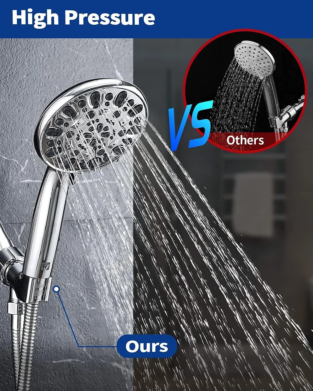 سری دوش دستی فشار قوی با 7 حالت مختلف، به همراه شلنگ استیل و پایه قابل تنظیم برای لذت بردن از دوش گرفتن حتی با جریان آب کم