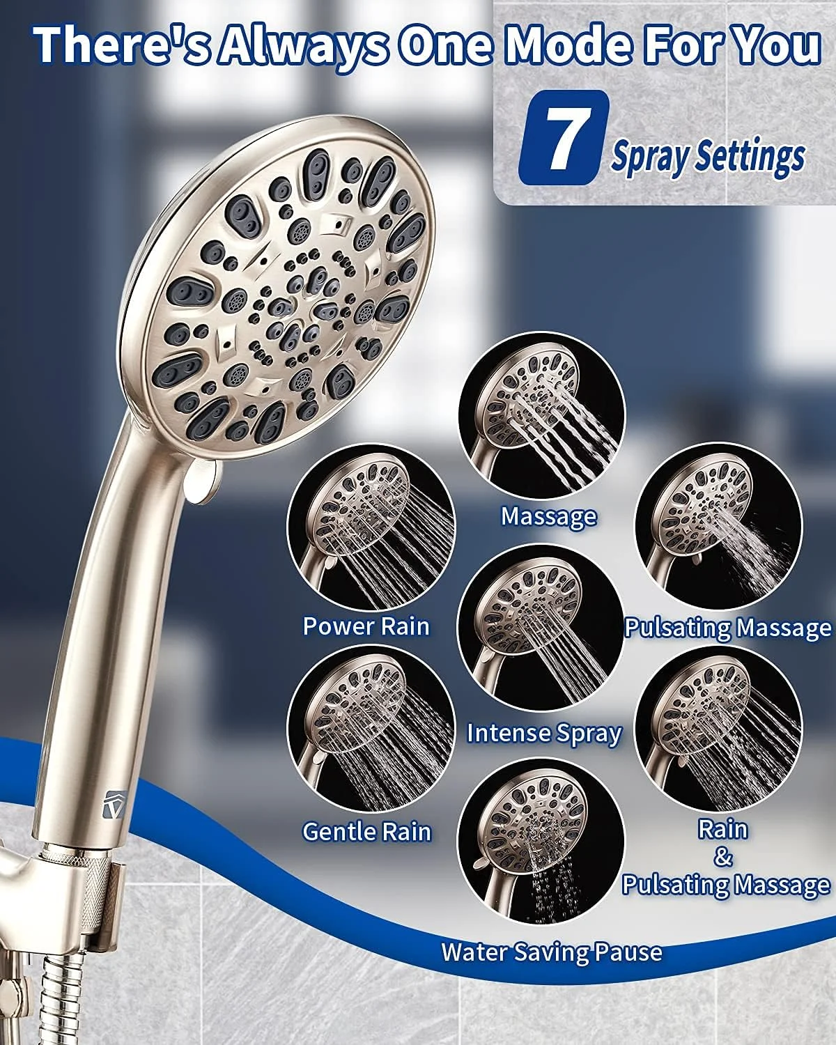 سری دوش دستی فشار قوی با 7 حالت مختلف به همراه شلنگ استیل ضد زنگ و پایه قابل تنظیم برای لذت بردن از دوش گرفتن حتی با جریان آب کم