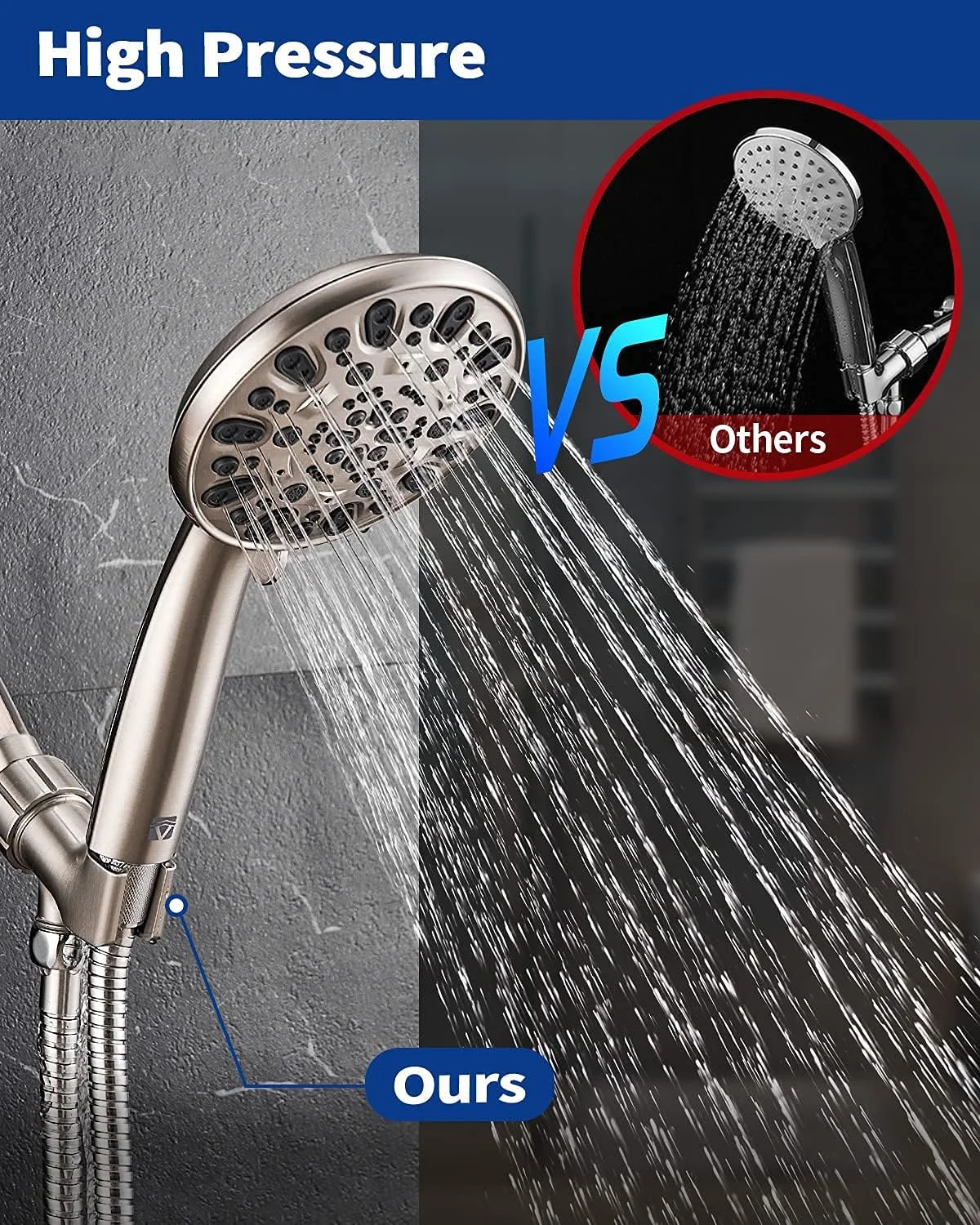 سری دوش دستی فشار قوی با 7 حالت مختلف، به همراه شلنگ استیل و پایه قابل تنظیم برای لذت بردن از دوش گرفتن، حتی با جریان آب کم