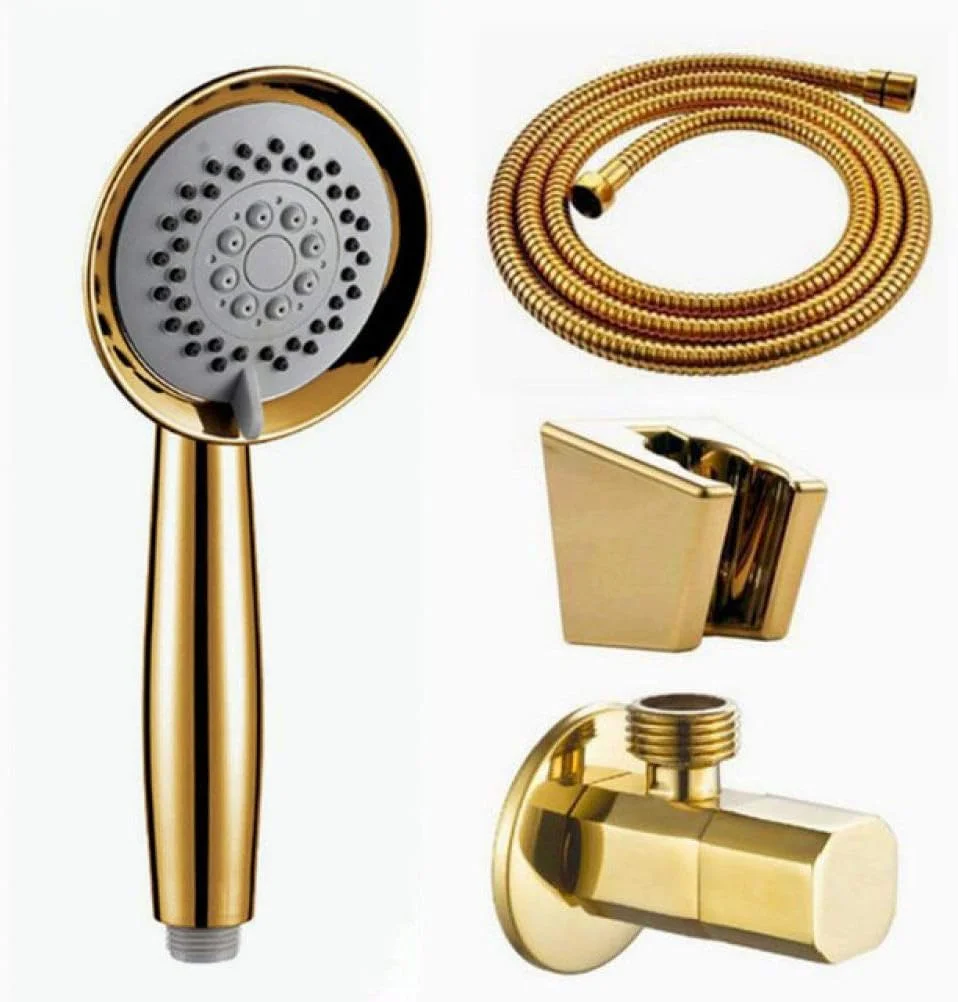 دوش دستی مسی با روکش طلای جامد، سه حالته، لوکس، مناسب حمام، به همراه نگهدارنده طلایی و شلنگ دوش