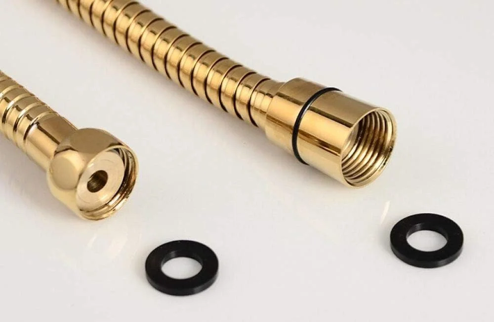 دوش دستی مسی با روکش طلای جامد، سه حالته، لوکس، مناسب حمام، به همراه نگهدارنده طلایی و شلنگ دوش