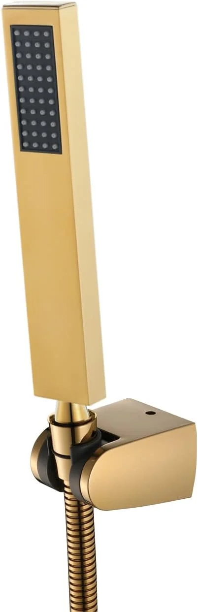 ست دوش دستی مربعی شامل سر دوش دستی، شلنگ و نگهدارنده با شیر کنترل جریان آب - طلایی تیتانیومی