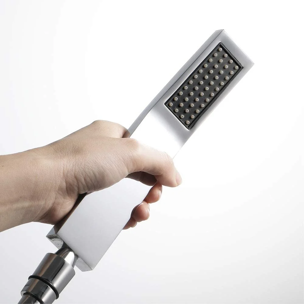 مجموعه دوش دستی مربعی شامل سر دوش دستی، شلنگ و نگهدارنده، شیر کنترل جریان آب، مشکی مات