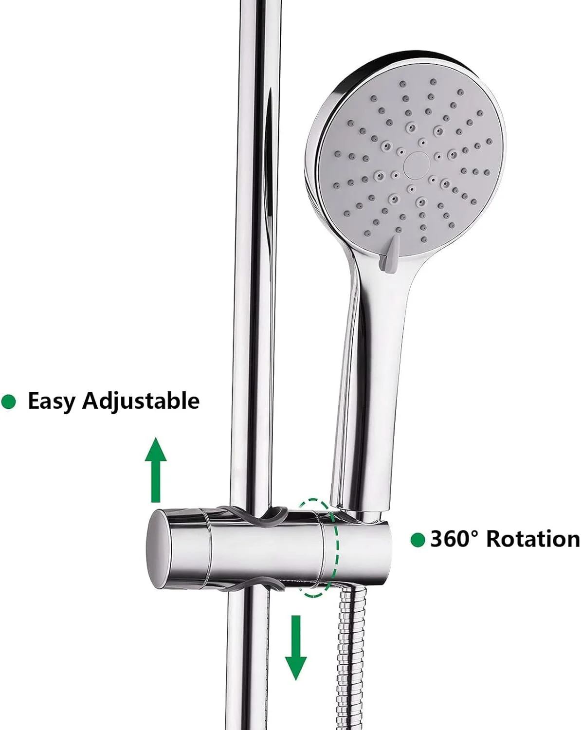 ست دوش دستی سوراندی با قابلیت چرخش 360 درجه، سر دوش چند منظوره با فشار بالا و تنظیمات قوی اسپری آب به همراه شلنگ دوش استیل 1.5 متری و پایه قابل تنظیم