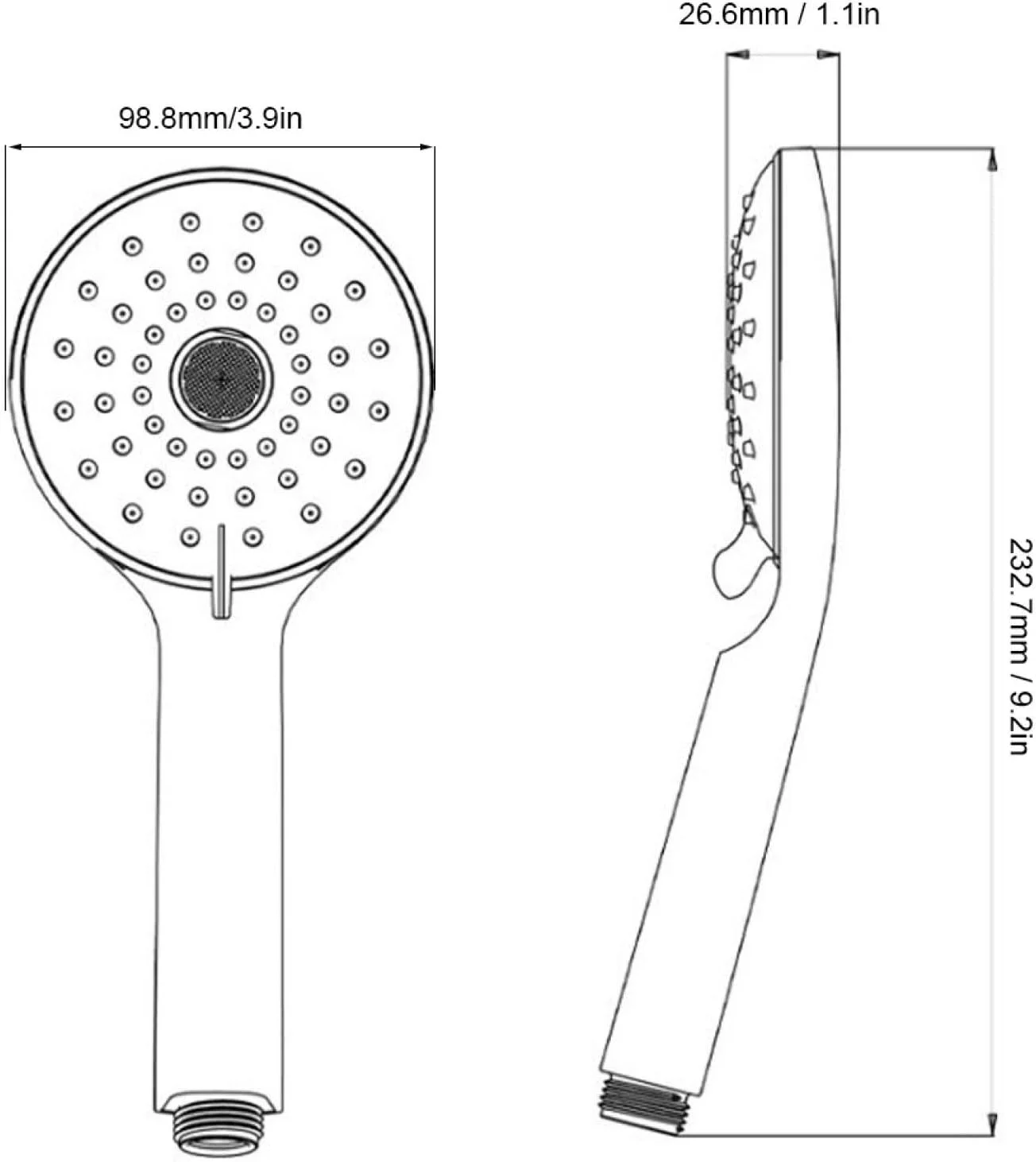 دوش دستی، دوش دستی G1/2 اینچی با 2 حالت پاشش پرفشار برای استفاده در حمام - مشکی مات