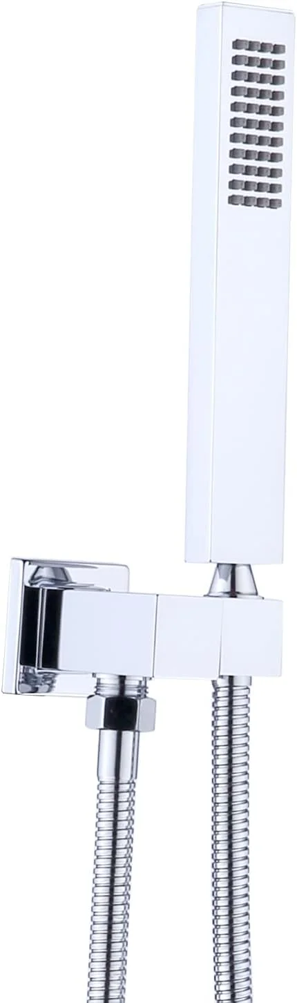 دوش دستی مربعی ENGA از جنس برنج جامد با اتصال دیواری و شلنگ استیل، کروم