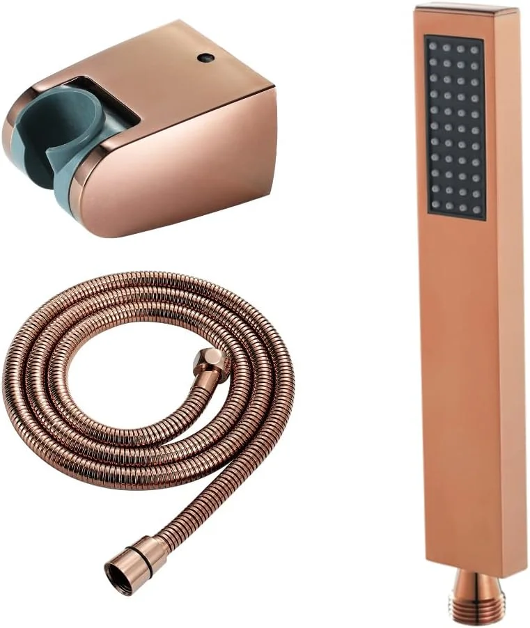 دوش دستی مربعی رزگلد، دوش دستی برنجی دیواری با شلنگ