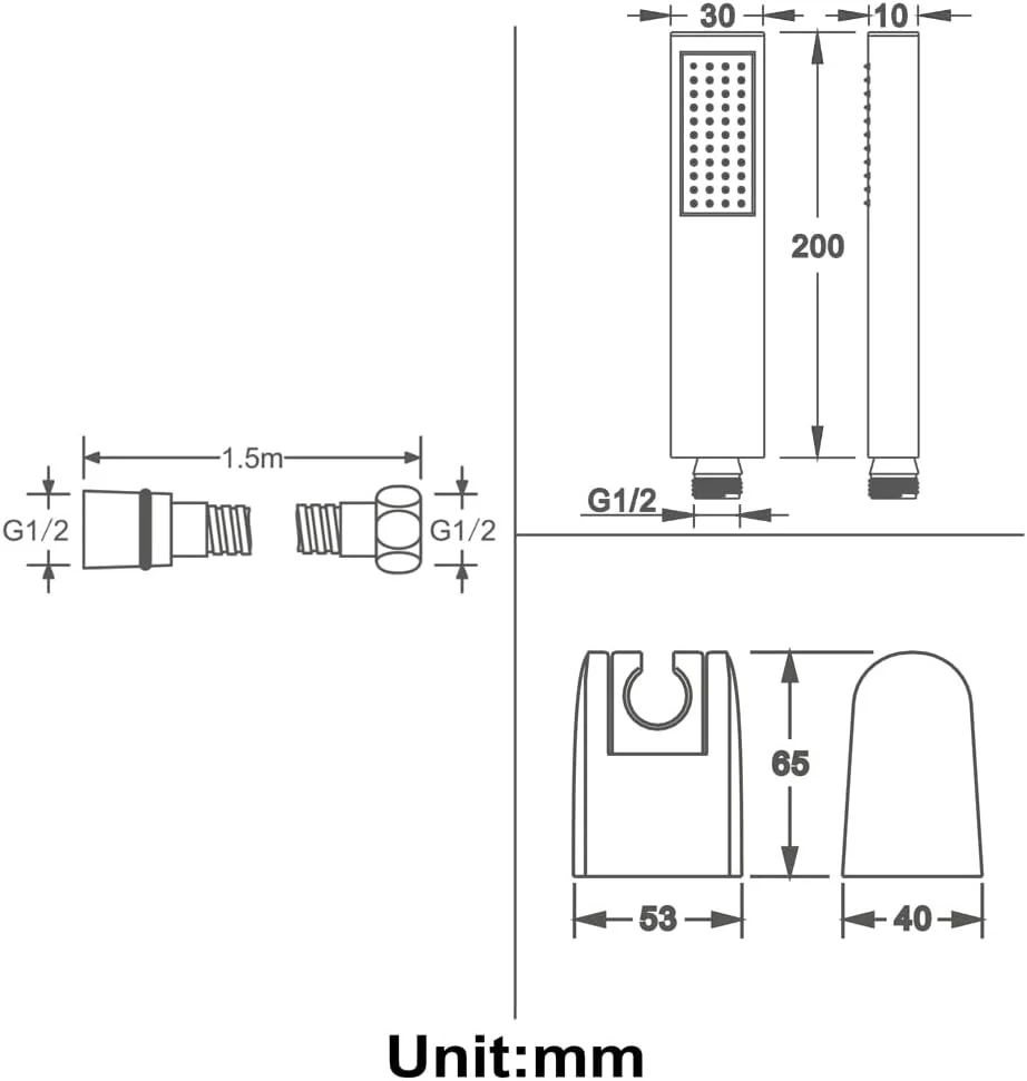 دوش دستی مربعی رزگلد، دوش دستی برنجی دیواری با شلنگ