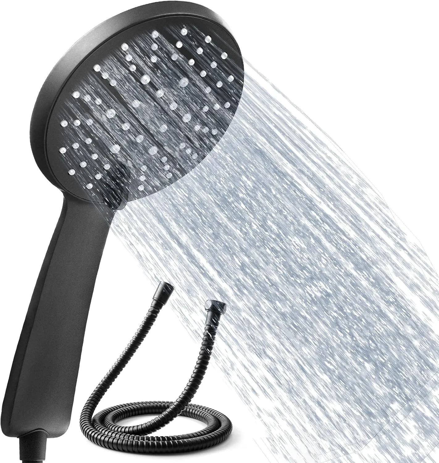 دوش دستی، سر دوش 5 حالته با شلنگ استیل 59 اینچی، نازل ضد گرفتگی، سر دوش و دوش های دستی، سر دوش های فشار قوی با فیلتر قابل تنظیم دستی. (مشکی مات)