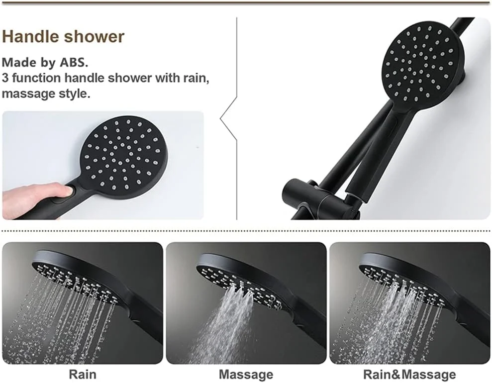 سردوش ABS با شلنگ استیل 150 سانتی‌متری و پایه، سردوش دستی فشار قوی با 3 حالت پاشش، روکش مشکی