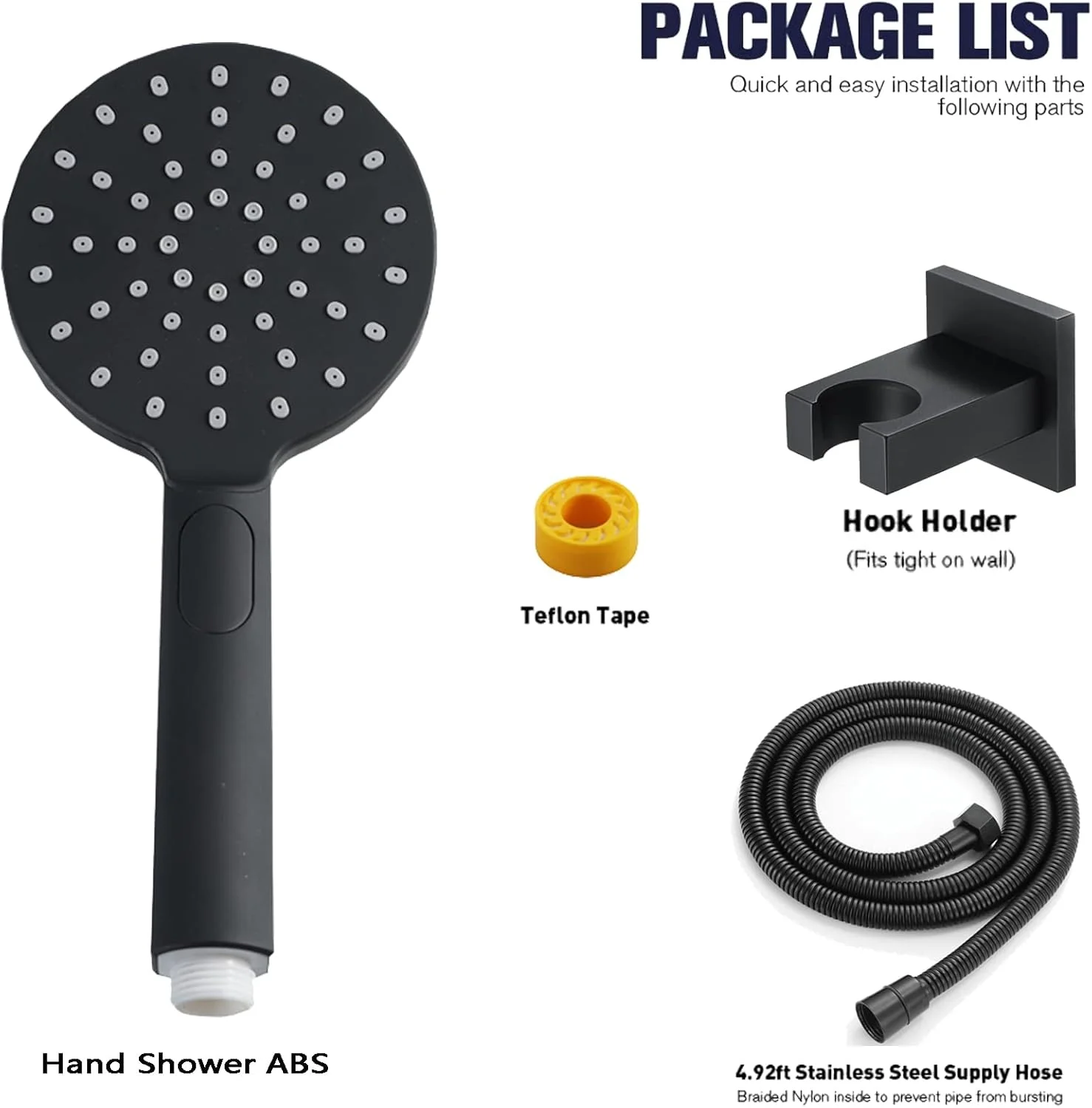 سردوش ABS با شلنگ استیل ضد زنگ 150 سانتی متری و براکت، سردوش دستی فشار قوی با 3 حالت اسپری، روکش مشکی سردوش ABS با شلنگ استیل ضد زنگ 150 سانتی متری و براکت، سردوش دستی فشار قوی با 3 حالت اسپری، روکش مشکی