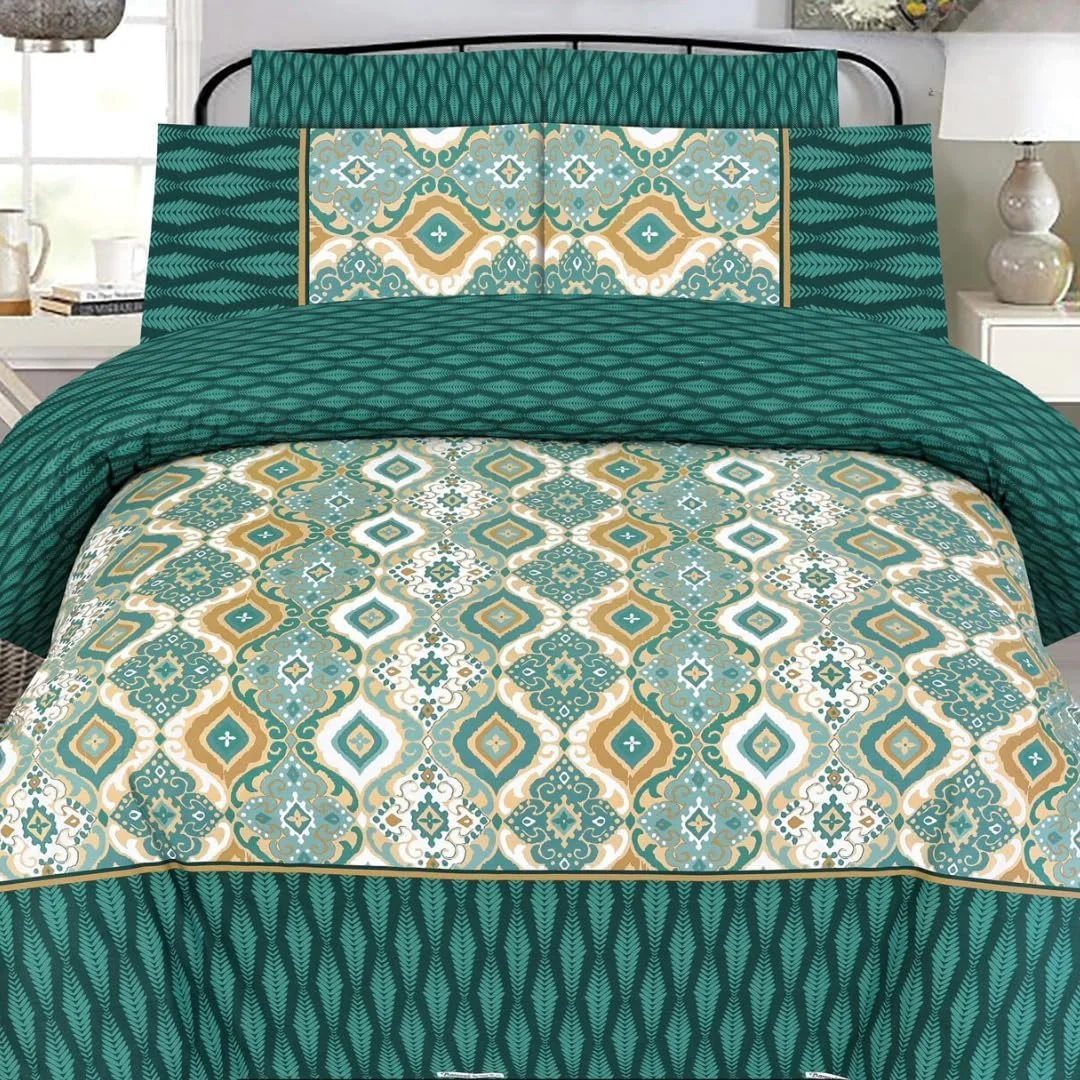 ست ملحفه تخت خواب مخلوط پنبه ممتاز - ملحفه تخت سایز کینگ با 4 رو بالشی - پارچه نرم، بادوام و مقاوم در برابر چروک وارداتی - Ocean Ikat - قابل تنفس و مراقبت آسان - FS/24-7