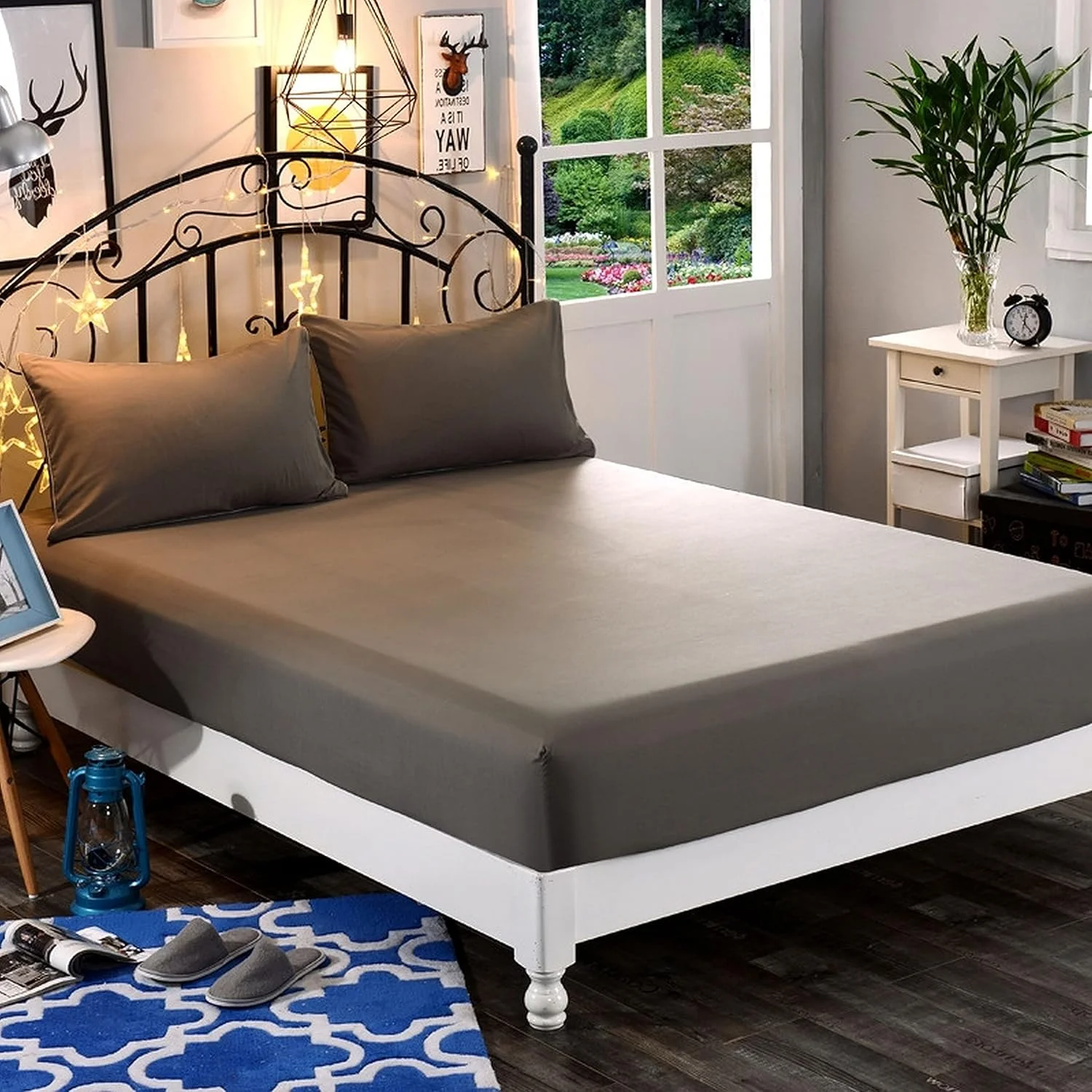 ملحفه کش‌دار یک تکه با کیفیت عالی هتل، ملحفه ملافه مصری لوکس و نرم با تراکم 1500، جیب عمیق تا 16 اینچ، مقاوم در برابر چروک و محو شدن، کینگ، خاکستری