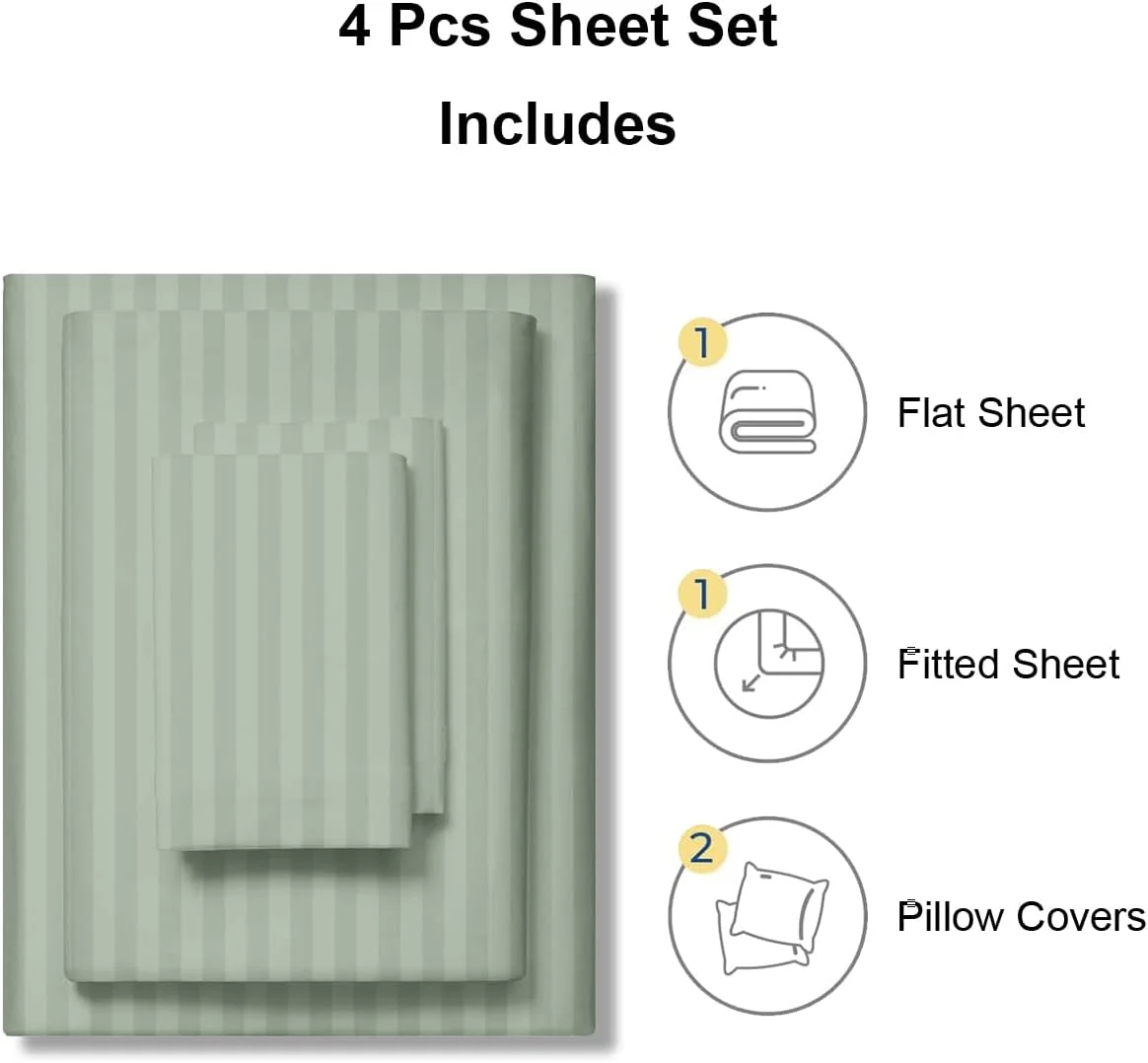 ست ملحفه کینگ پنبه خالص ممتاز – سبز مریم گلی 4 تکه، جیب خیلی عمیق (25 سانتی متر)، خنک کننده و تنفسی، بدون چروک