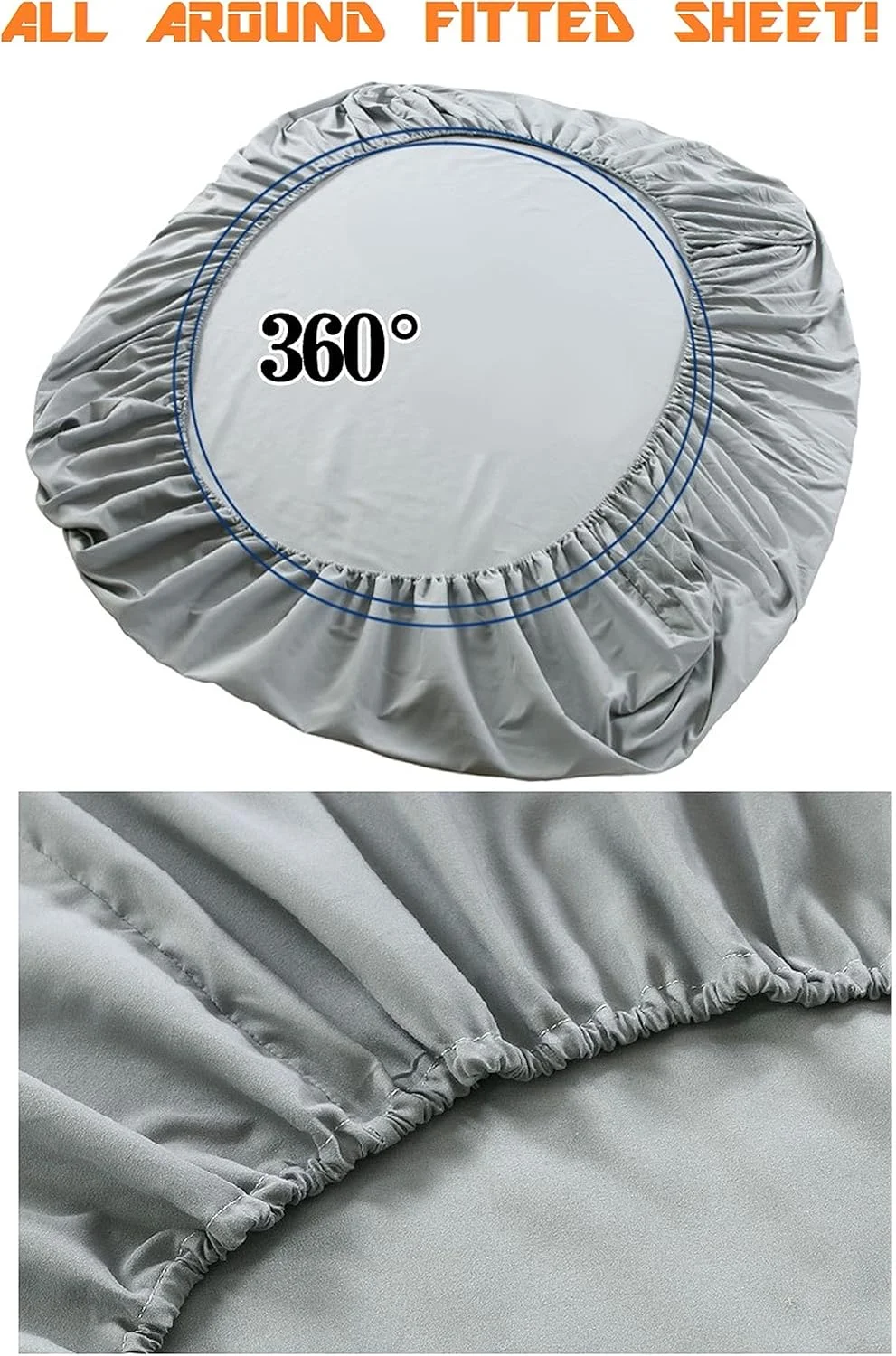 ملحفه کش‌دار یک تکه با کیفیت عالی هتل، ملحفه ملافه مصری لوکس و نرم با تراکم 1500، جیب عمیق تا 16 اینچ، مقاوم در برابر چروک و محو شدن، کینگ، خاکستری