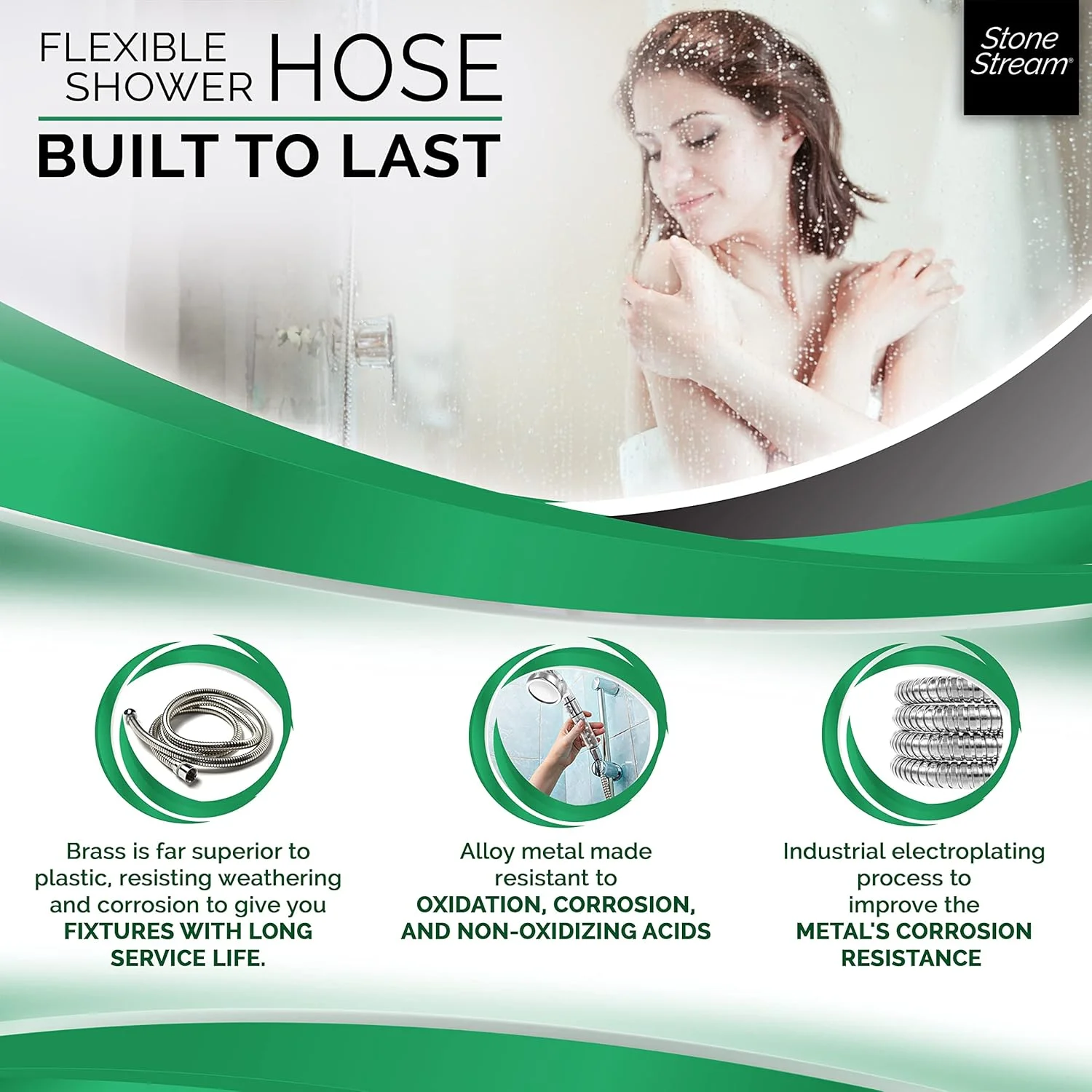 شلنگ دوش انعطاف پذیر 152 سانتی متری استون استریم اورجینال - کروم