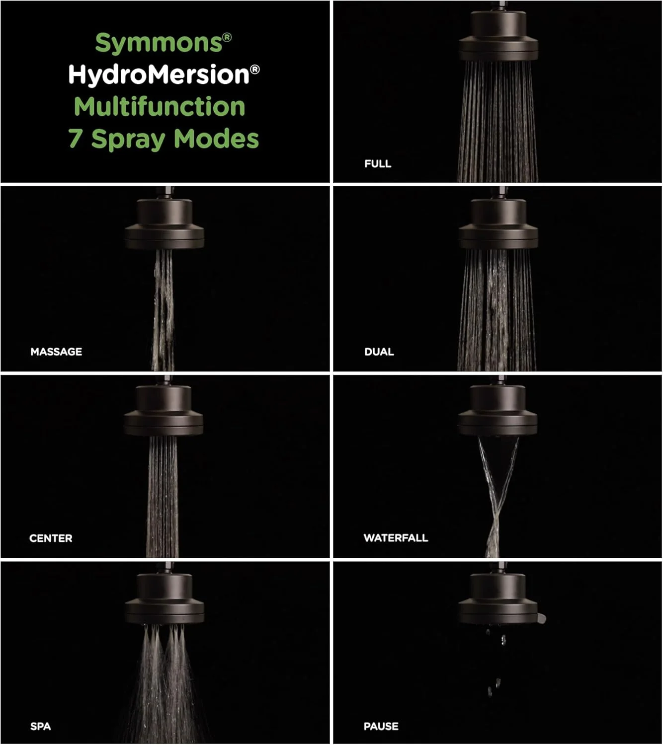 دوش دستی چند منظوره سیمونز HydroMersion Classic با فشار بالا، 7 حالته، گرد و قابل تنظیم، 4 اینچی، رنگ برنز برس خورده