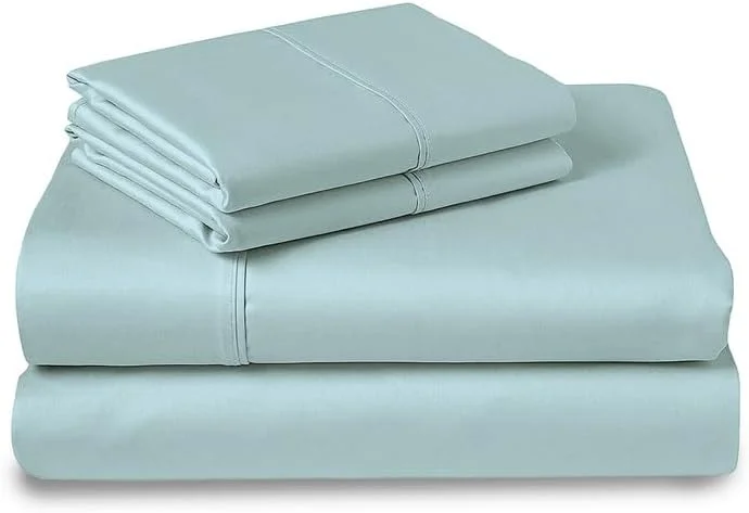 ست ملحفه تخت کالیفرنیا کینگ پیزونا، 100% پنبه خالص، آبی آسمانی، 400 نخ، بافت ساتن پنبه ای لطیف و لوکس (شامل 1 ملحفه رو، 1 ملحفه کش دار، 2 روبالشی)