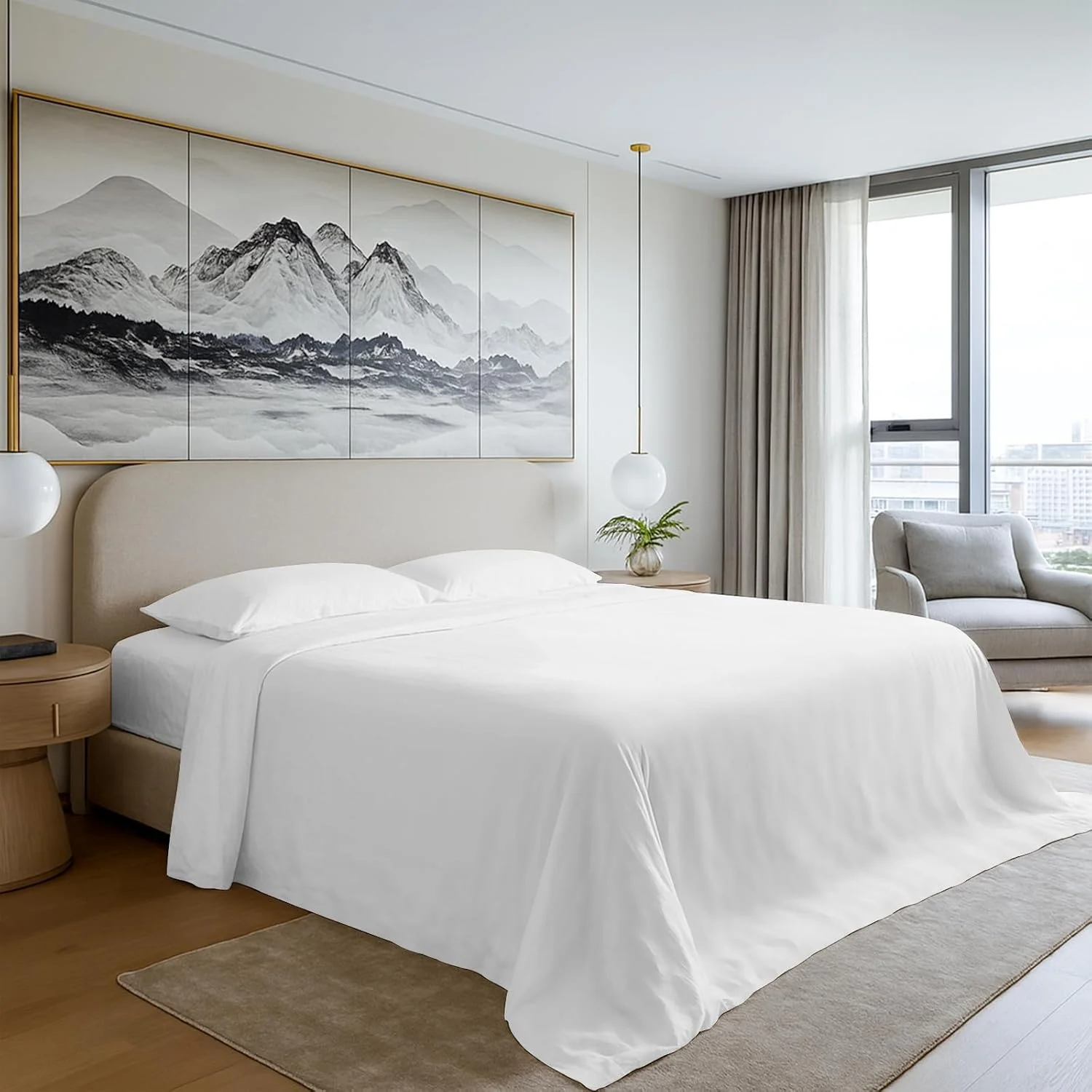 Pizuna Pure Combed Cotton Flat Sheet King Size 300x280 cm, White, 400 Thread Count Luxurious 100% Long Staple Cotton Sateen Weave Bed Sheet White (Flat Bed Sheet -1 PC)