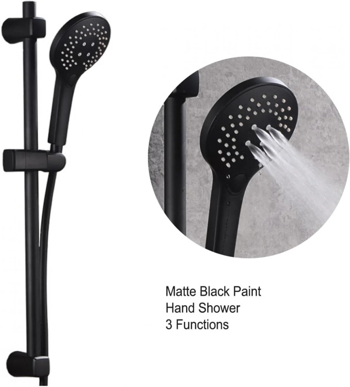 سردوشی حمام SzdpyZ - G1/2 اینچ، دارای 3 حالت دکمه ای، سردوشی دستی حمام، مشکی مات، 290 گرم