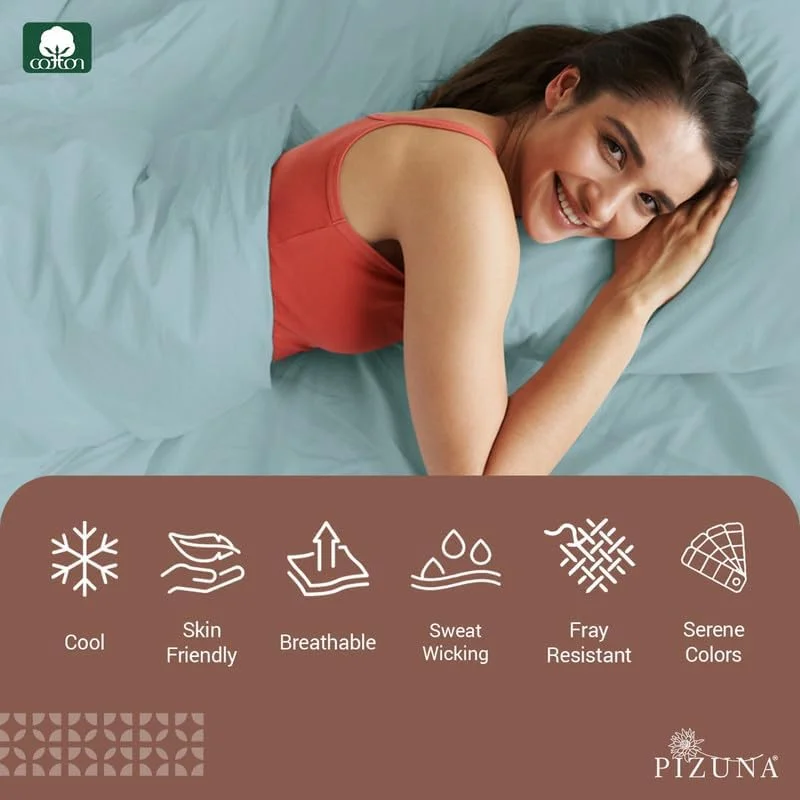 ست ملحفه تخت کالیفرنیا کینگ پیزونا، 100% پنبه خالص، آبی آسمانی، 400 نخ، بافت ساتن پنبه ای لطیف و لوکس (شامل 1 ملحفه رو، 1 ملحفه کش دار، 2 روبالشی) ست ملحفه تخت کالیفرنیا کینگ پیزونا، 100% پنبه خالص، آبی آسمانی، 400 نخ، بافت ساتن پنبه ای لطیف و لوکس (شامل 1 ملحفه رو، 1 ملحفه کش دار، 2 روبالشی)