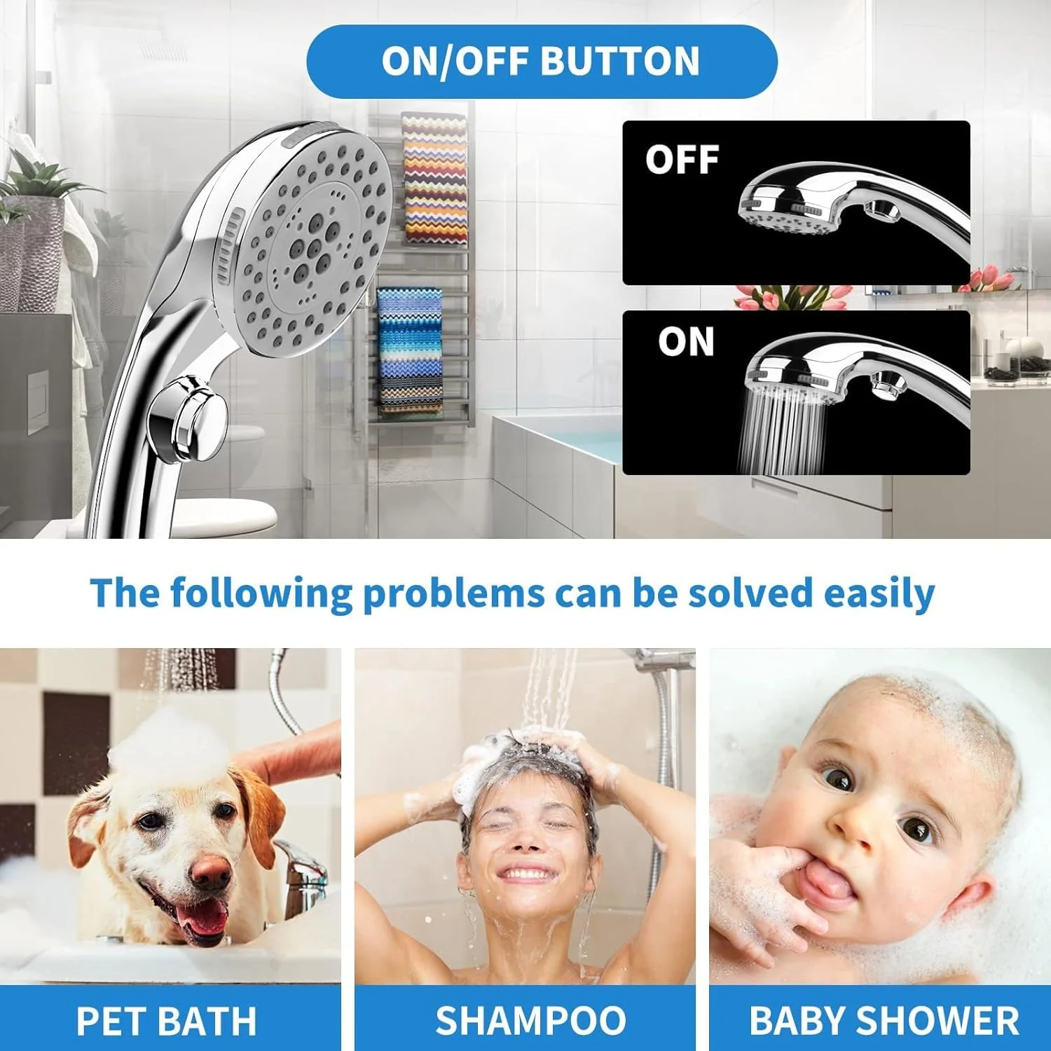 سری دوش SYOSI با فشار قوی و 6 حالت اسپری، سری دوش مربعی بزرگ و صرفه جویی در مصرف آب (مشکی)