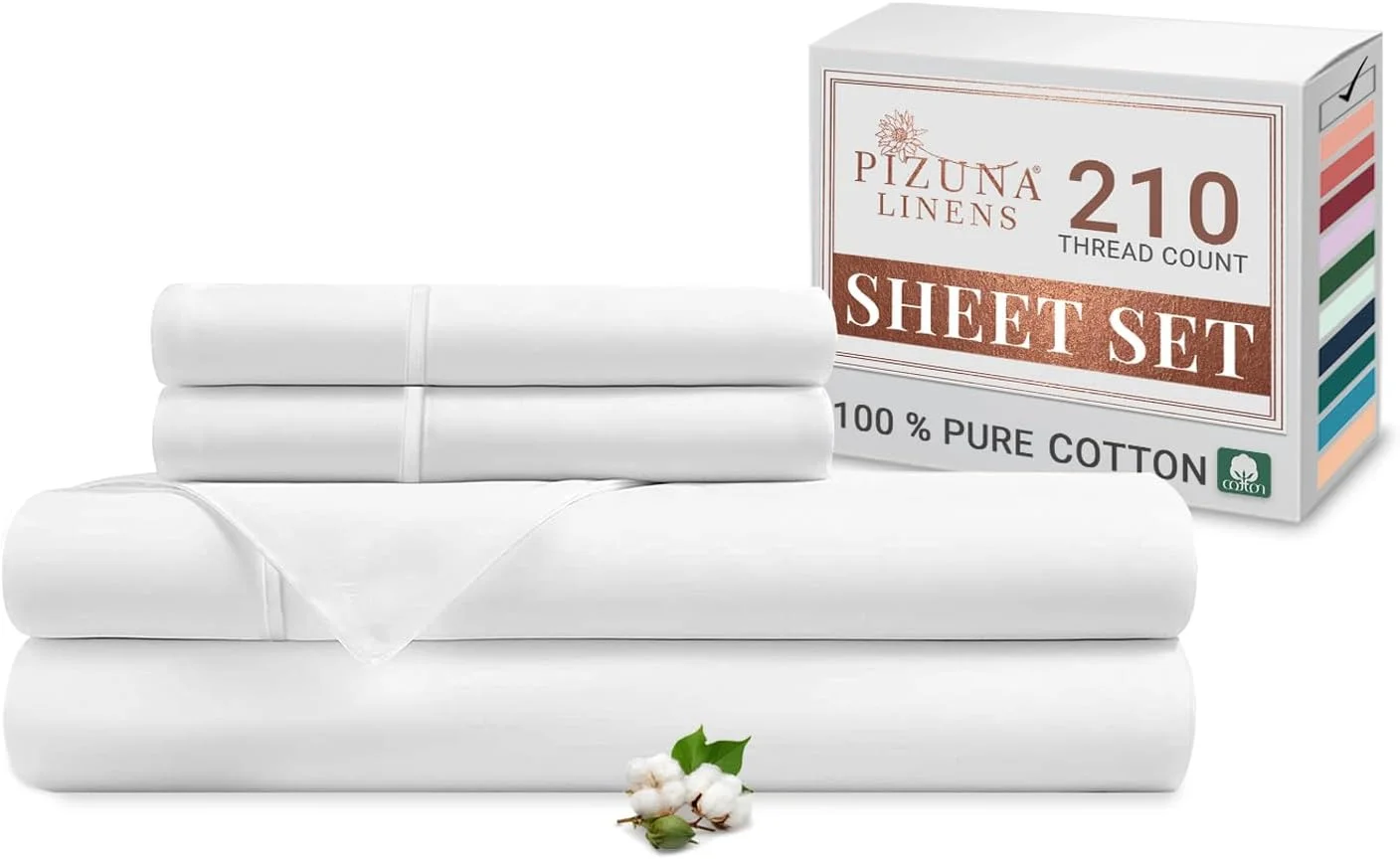 ست ملحفه تخت خواب پنبه‌ای پیزونا سایز کینگ سفید، 100% پنبه خالص با بافت پرکال (1 ملحفه تخت، 1 ملحفه کش‌دار، 2 روبالشی)