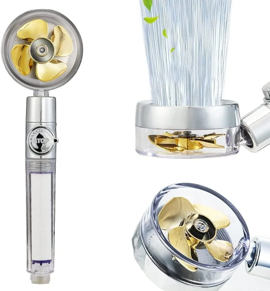 سردوش دستی - سردوش فن توربو پرفشار با فیلتر و دکمه توقف - نصب آسان، چرخش 360 درجه (طلایی)