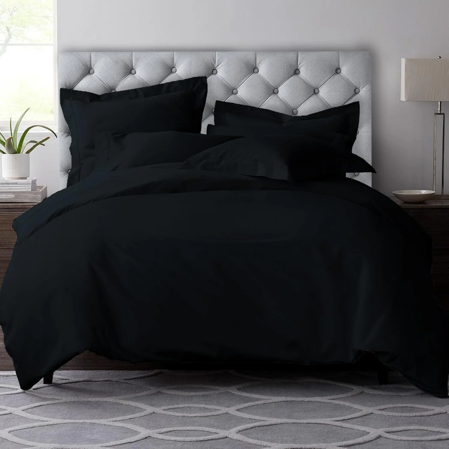 روکش لحاف پنبه ای لطیف پیزونا سایز کینگ 260x220 سانتی متر مشکی، بافت ساتن 100% پنبه ای با الیاف بلند 600، روکش لحاف نرم و لطیف به همراه 2 روبالشی (ست روتختی مشکی)