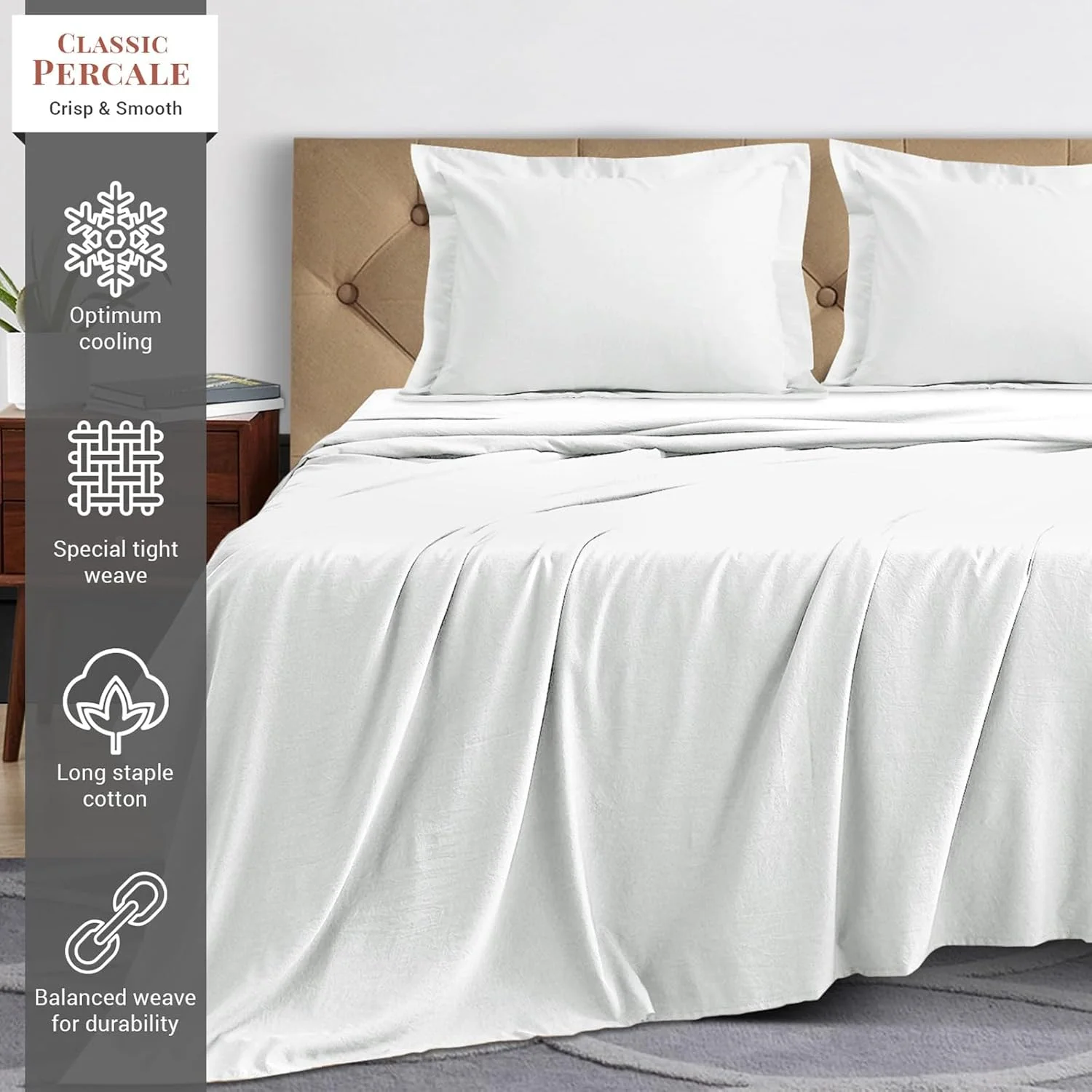 ست ملحفه تخت خواب پنبهای پیزونا سایز کینگ سفید، 100% پنبه خالص با بافت پرکال (1 ملحفه تخت، 1 ملحفه کشدار، 2 روبالشی) ست ملحفه تخت خواب پنبهای پیزونا سایز کینگ سفید، 100% پنبه خالص با بافت پرکال (1 ملحفه تخت، 1 ملحفه کشدار، 2 روبالشی)