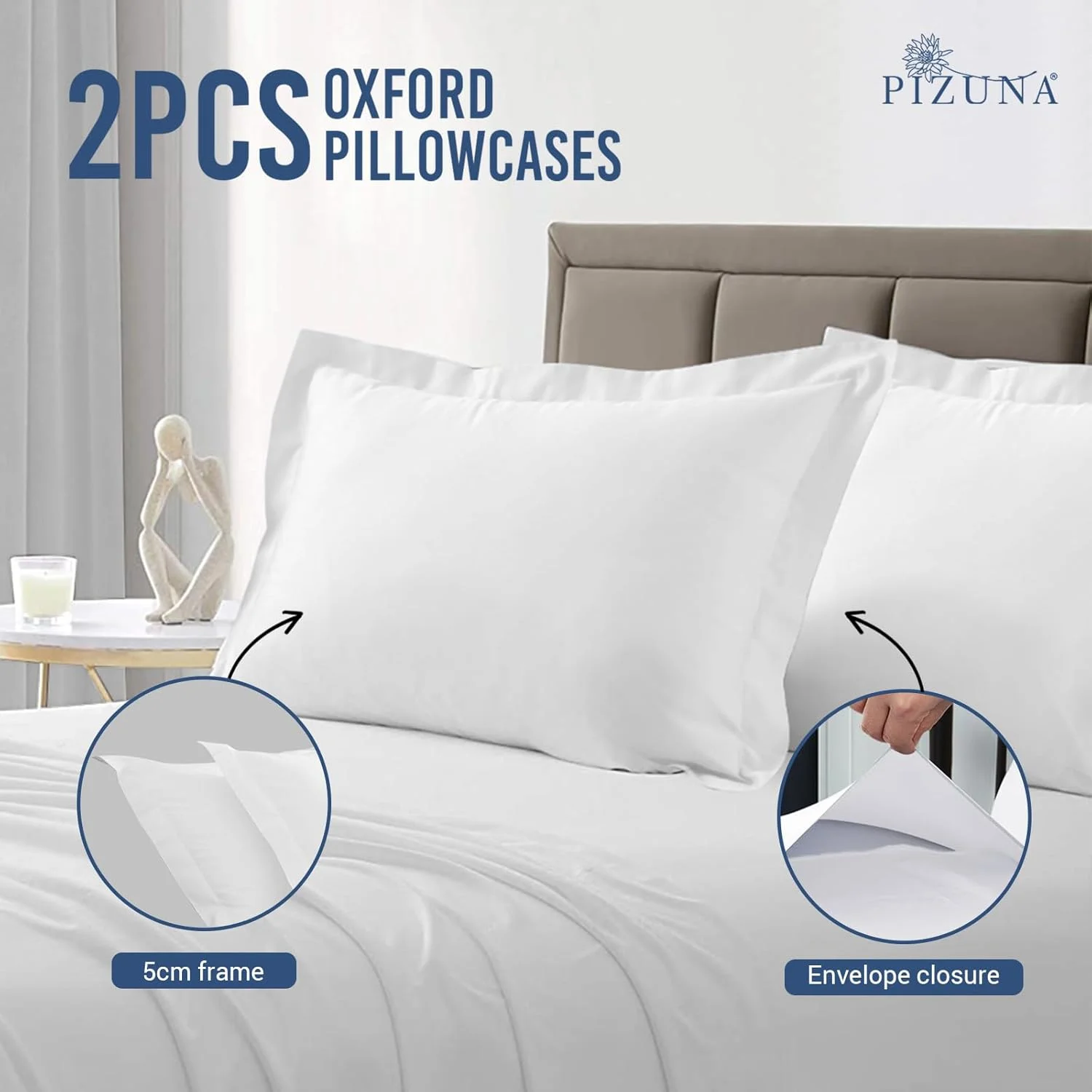 روبالشی کینگ سایز پیزونا رویال 100% پنبه، 50x90 سانتی متر، سفید، بافت ساتن پنبه ای با الیاف بلند و ضخیم 1000، دارای لبه 5 سانتی متری (روبالشی لوکس سفید - 2 عدد) روبالشی کینگ سایز پیزونا رویال 100% پنبه، 50x90 سانتی متر، سفید، بافت ساتن پنبه ای با الیاف بلند و ضخیم 1000، دارای لبه 5 سانتی متری (روبالشی لوکس سفید - 2 عدد)