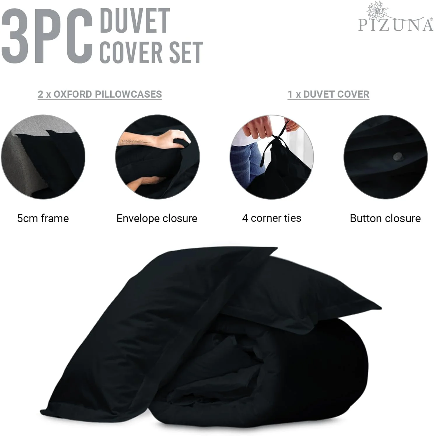 روکش لحاف پنبه ای لطیف پیزونا سایز کینگ 260x220 سانتی متر مشکی، بافت ساتن 100% پنبه ای با الیاف بلند 600، روکش لحاف نرم و لطیف به همراه 2 روبالشی (ست روتختی مشکی) روکش لحاف پنبه ای لطیف پیزونا سایز کینگ 260x220 سانتی متر مشکی، بافت ساتن 100% پنبه ای با الیاف بلند 600، روکش لحاف نرم و لطیف به همراه 2 روبالشی (ست روتختی مشکی)