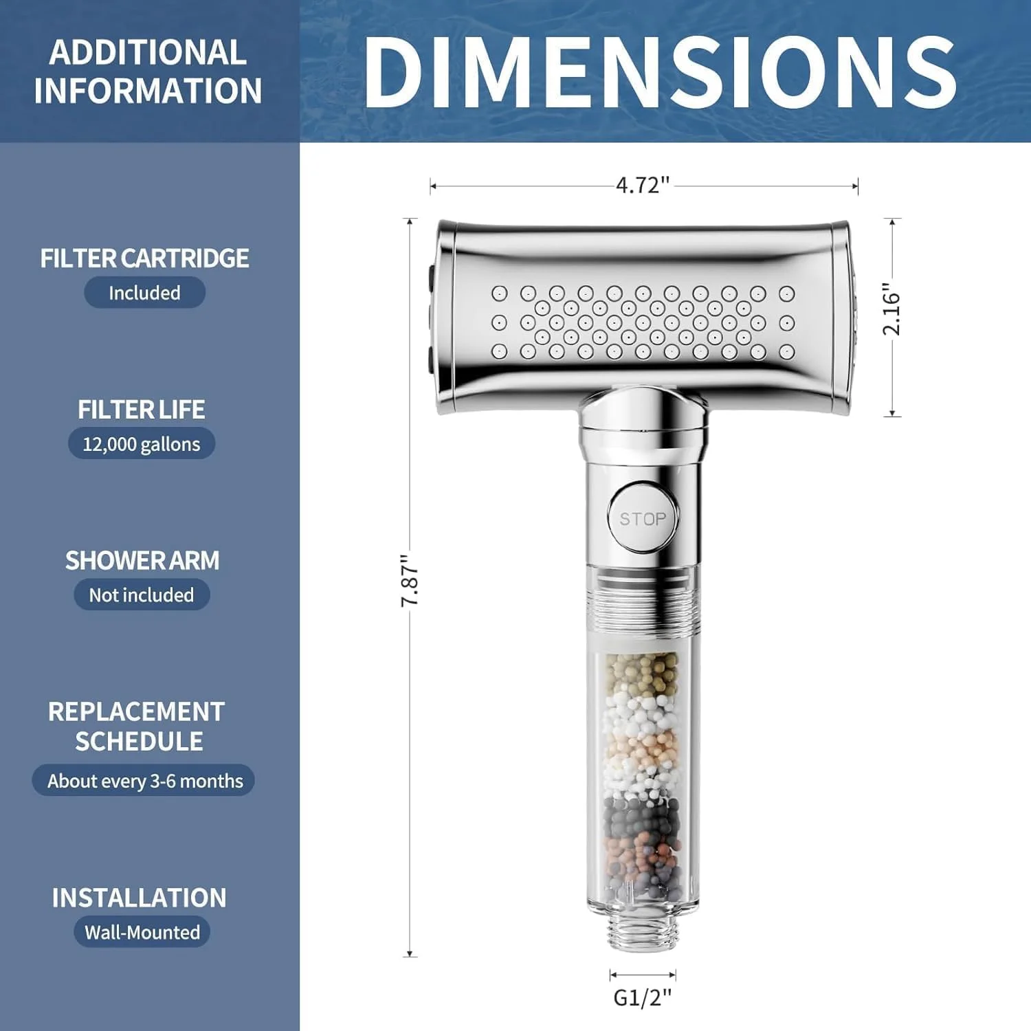 سردوش فیلتردار فشار قوی TAFAN™ به همراه گوشی دستی - دارای 4 حالت پاشش، سردوش دستی جداشدنی، سردوش بارانی به همراه شلنگ، کارتریج فیلتر اضافی، نازل های ضد رسوب، روکش کروم.