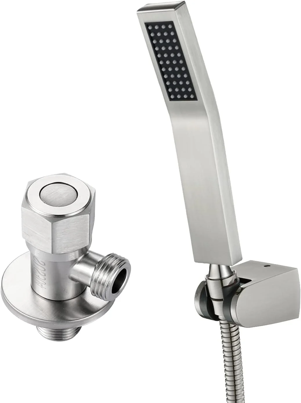 ست سردوش دستی فشار قوی، سردوش دستی جهانی برنجی با نگهدارنده و شلنگ دوش استیل ضد زنگ 1.5 متری، نیکل برس خورده