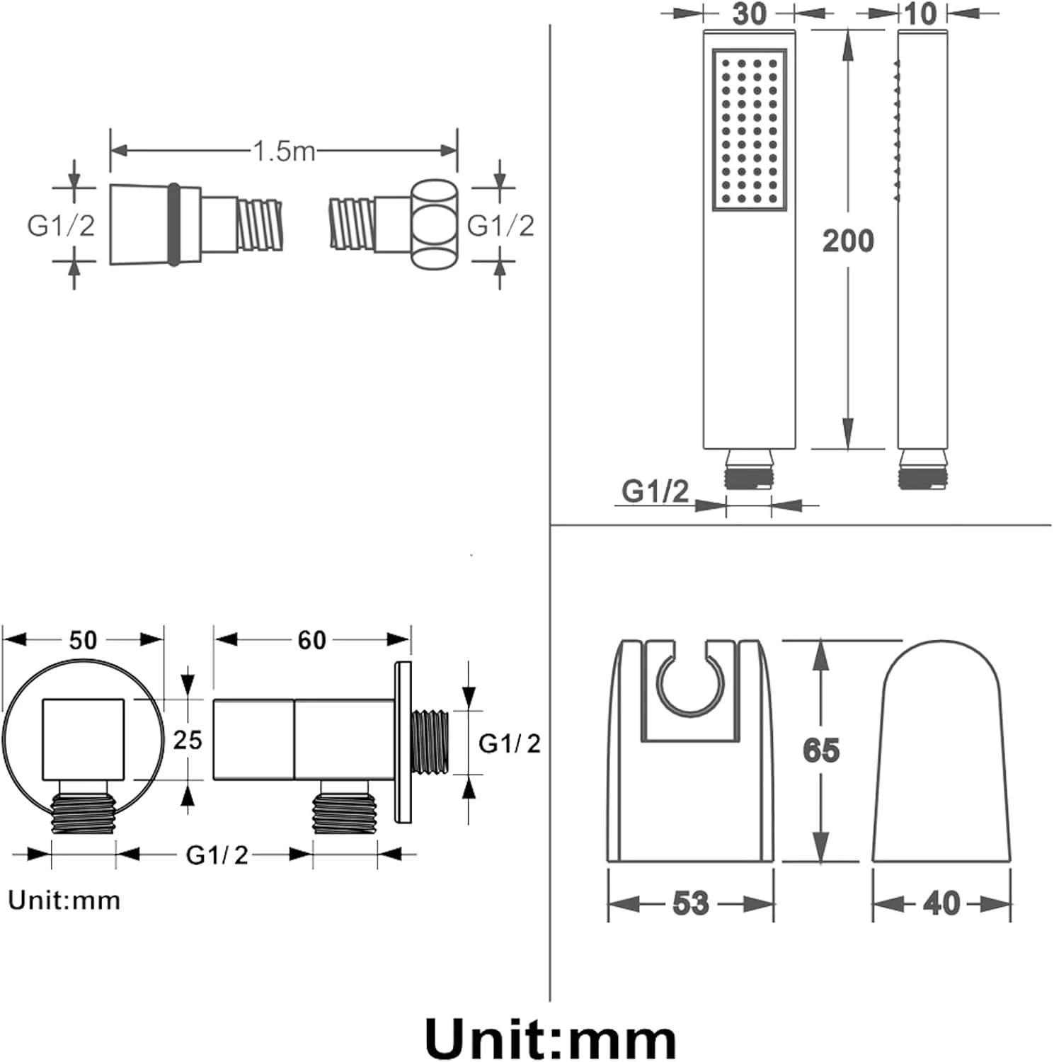 ست دوش دستی فشار قوی TANGAN، اسپری دوش دستی برنجی یونیورسال با نگهدارنده و شلنگ دوش استیل ضد زنگ 1.5 متری، طلایی