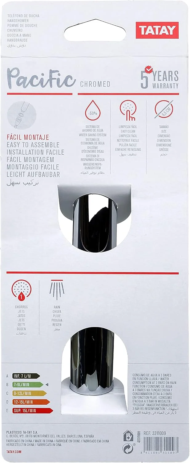 دوش دستی تاتای مدل Pacific با روکش کروم، کد 3311009