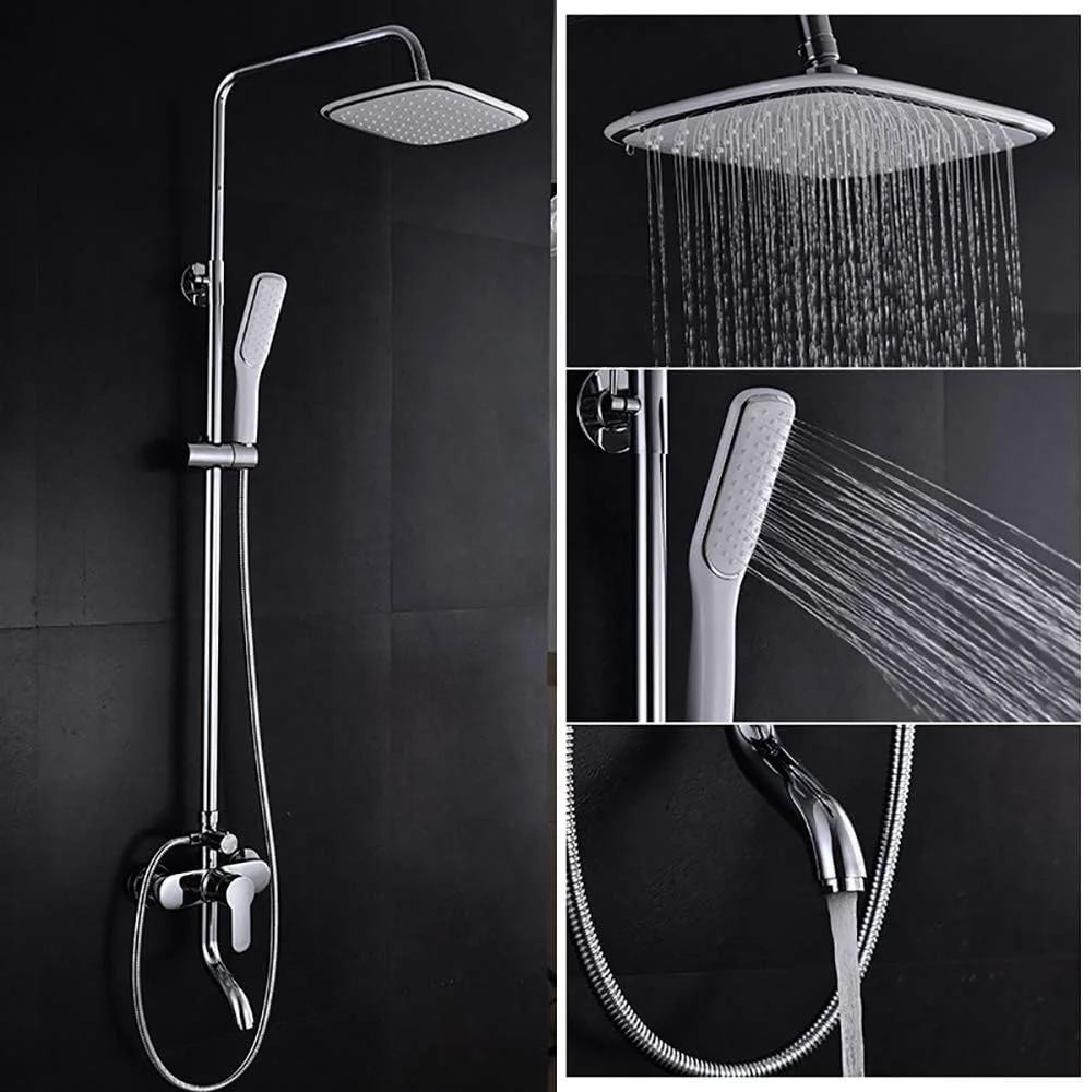 ست شیرآلات دوش حمام تمکین، ست دوش دوگانه با سردوش بارانی و سردوش دستی، سیستم دوش دیواری با قابلیت تنظیم ارتفاع