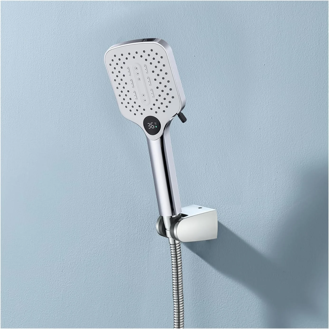 مجموعه سردوش حمام با نمایشگر دمای LED، سردوش ABS با 2 حالت اسپری، نصب دیواری، سردوشی دستی قابل تنظیم با شلنگ 150 سانتی متری، خاکستری تفنگی