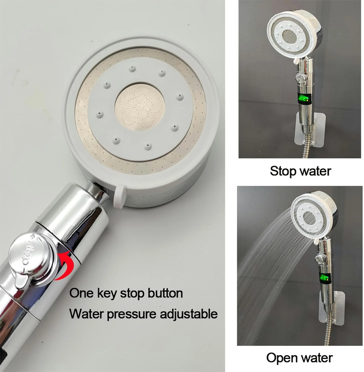 سردوش دستی حمام با نمایشگر دیجیتال دما، فشار قوی و فیلتر صرفه جویی در آب