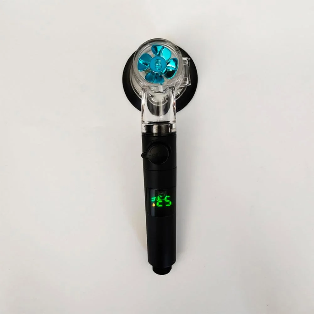 سردوش حمام ملخی توربو با نمایشگر دما، فشار قوی و صرفه جویی در آب به همراه دکمه توقف، سردوش دستی حمام، مشکی