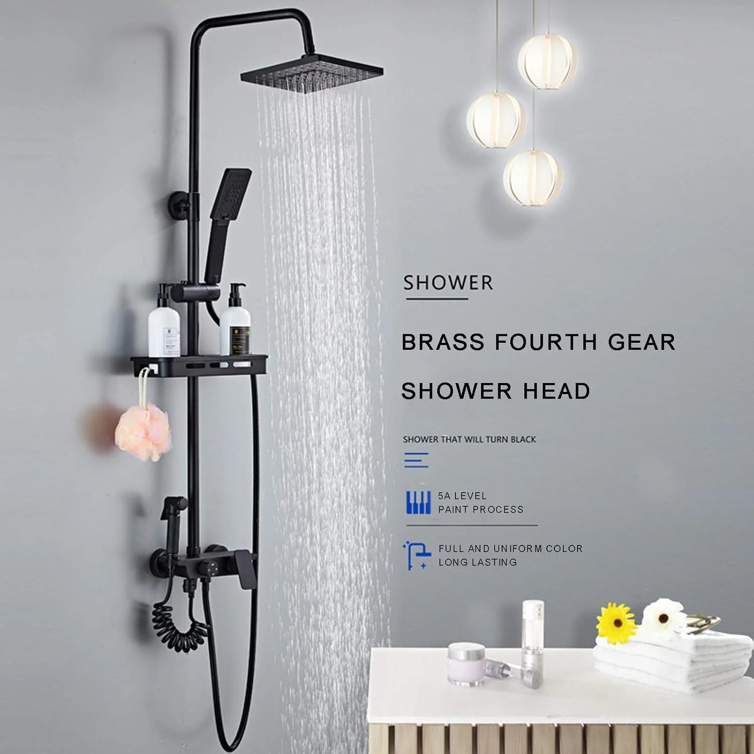 سیستم دوش ترموستاتیک مشکی مات، ست دوش با سردوش بارانی و سردوشی دستی