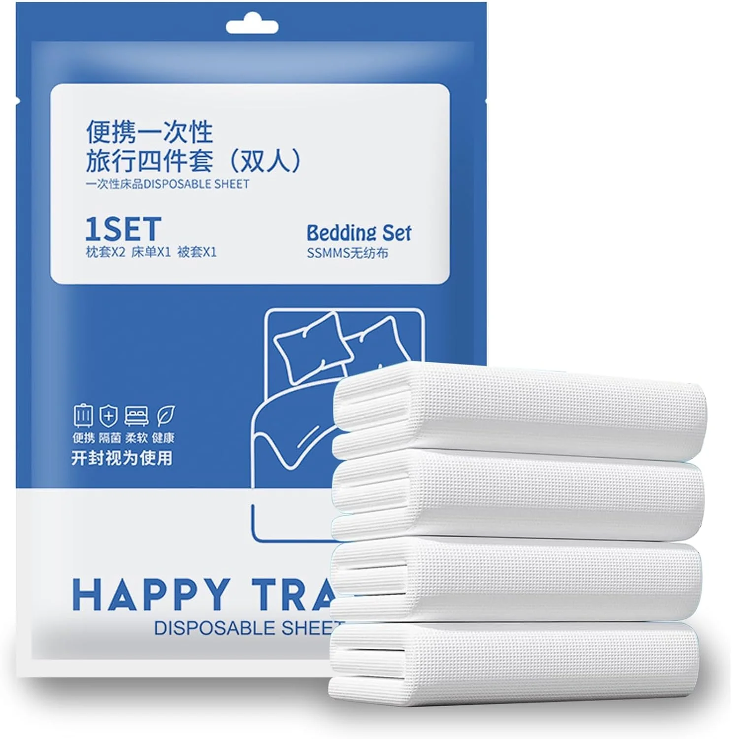 ست ملحفه مسافرتی یکبار مصرف، شامل یک روکش لحاف، یک ملحفه و دو روبالشی، مناسب برای سفر کاری، هتل، کمپینگ در فضای باز، بدون نیاز به شستشو