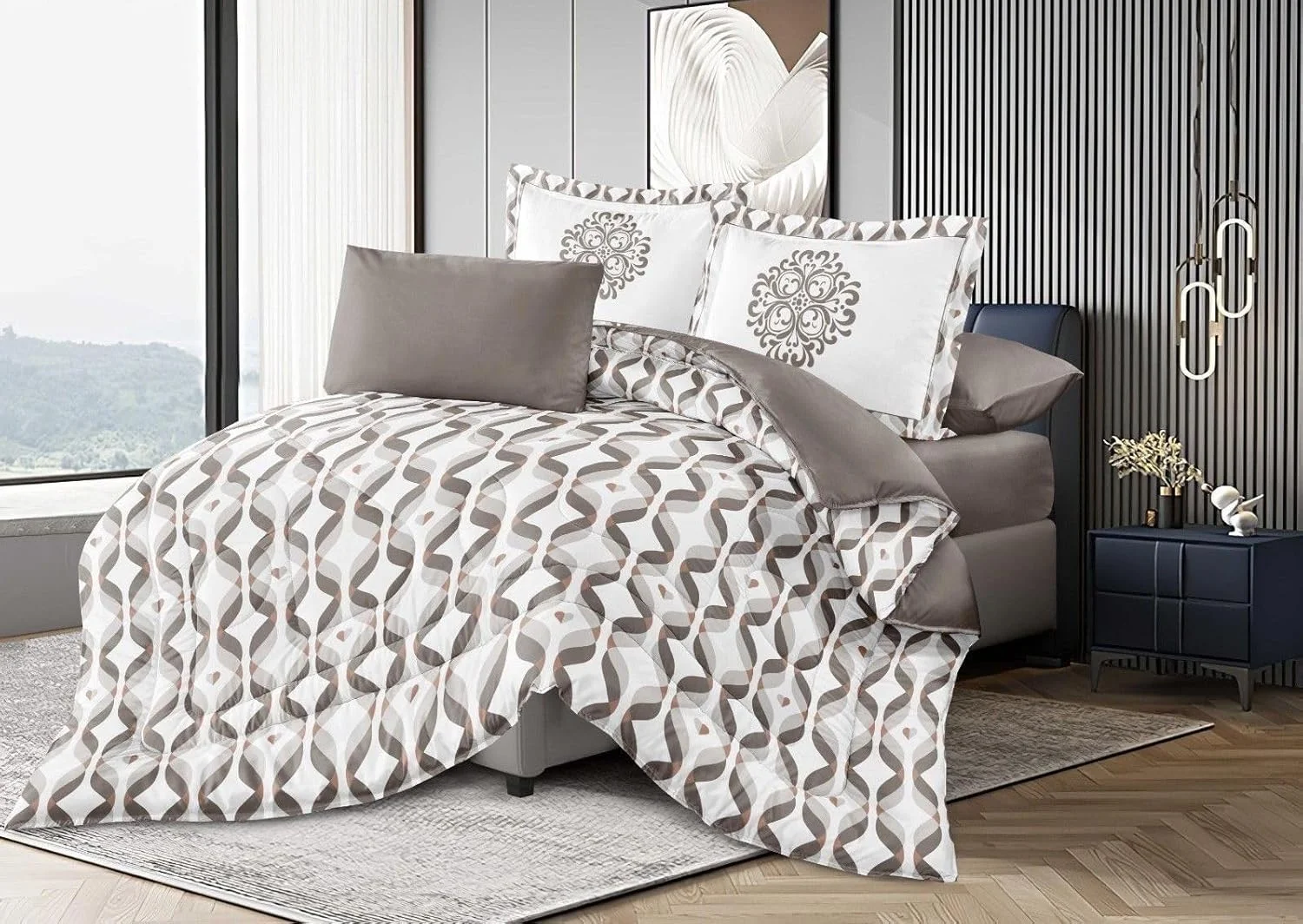 ست ملحفه تخت خواب سه تکه با طرح گل، سایز کینگ شامل یک ملحفه و دو روبالشتی (قهوه ای، کینگ استاندارد آمریکا)