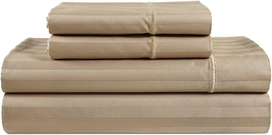 ملحفه تخت یک نفره لوکس پایونیر - ست ملحفه راه راه با روبالشی (50x75 سانتی متر) - نرم و قابل تنفس - پارچه میکروفیبر برس خورده نرم برای تمام فصول (راه راه بژ، ملحفه یک نفره)