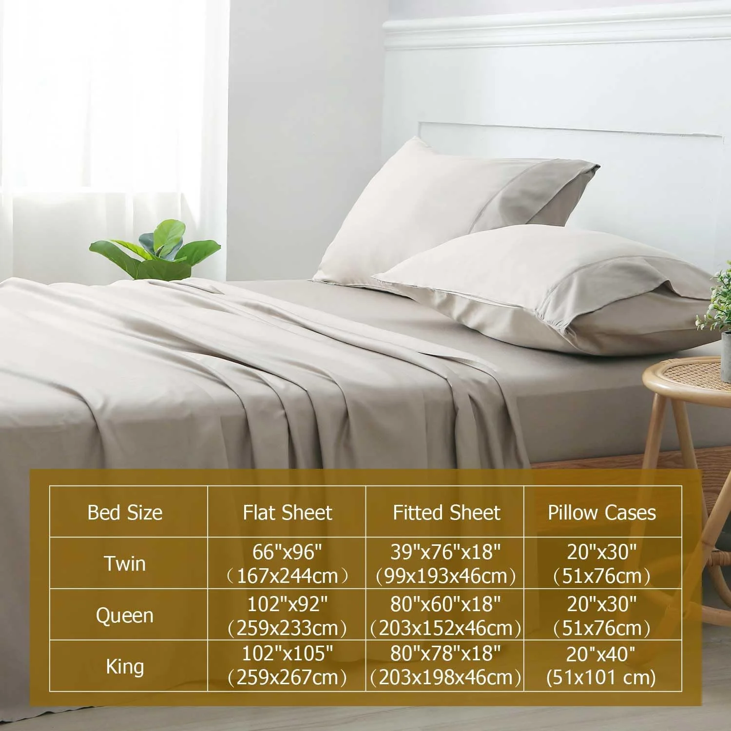 ست ملحفه تخت خواب پنبه ای ایباما ۱۰۰٪ به همراه روبالشی، ۴ تکه شامل ۱ ملحفه کش دار، ۲ رو بالشی، ۱ ملحفه تخت، قابل تنفس و شستشو با ماشین لباسشویی، سایز کوئین، قهوه ای روشن ۰۲، Bsheet-Queen02